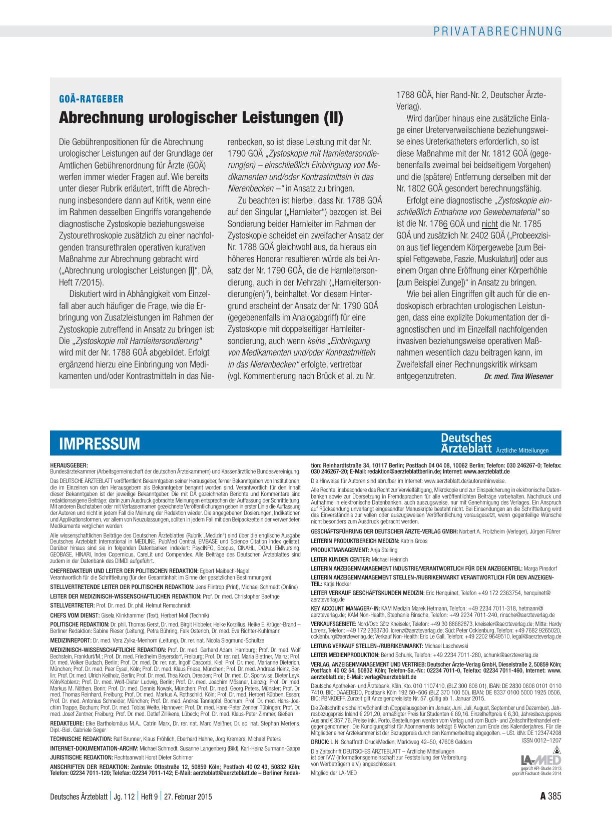 Vorschauseite 1: GOÄ-Ratgeber: Abrechnung urologischer Leistungen (II)