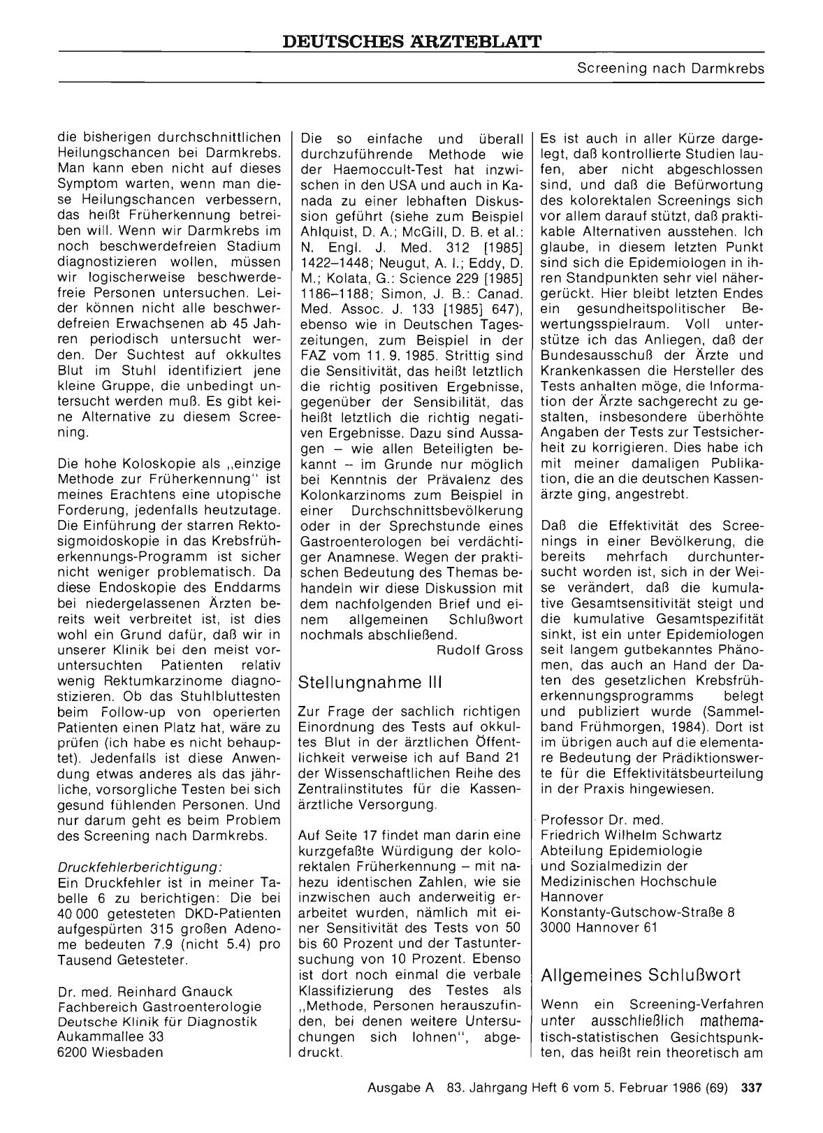Vorschauseite 1: Screening nach Darmkrebs: Allgemeines Schlußwort