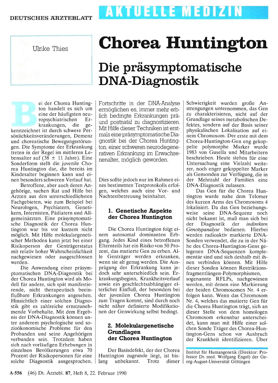 Vorschauseite 1: Chorea Huntington: Die präsymptomatische DNA-Diagnostik
