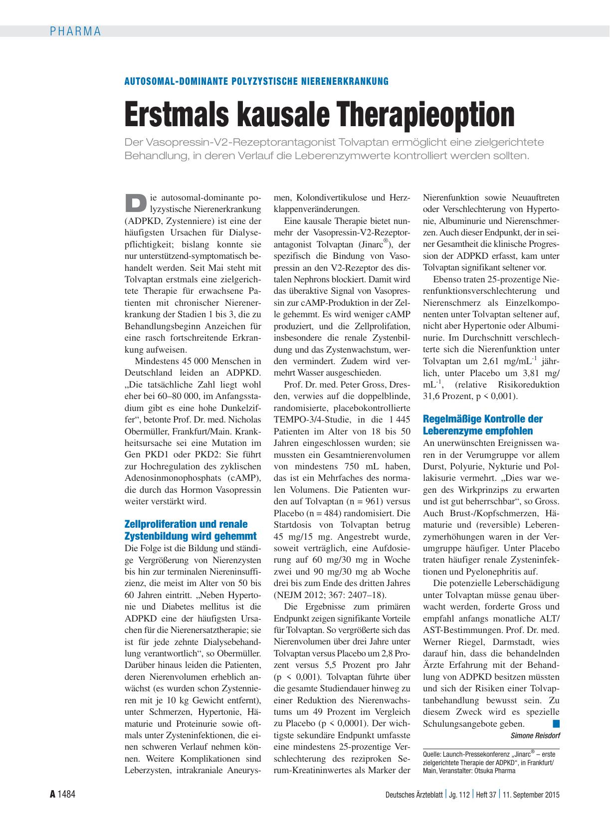 Vorschauseite 1: Autosomal-dominante polyzystische Nierenerkrankung: Erstmals kausale Therapieoption
