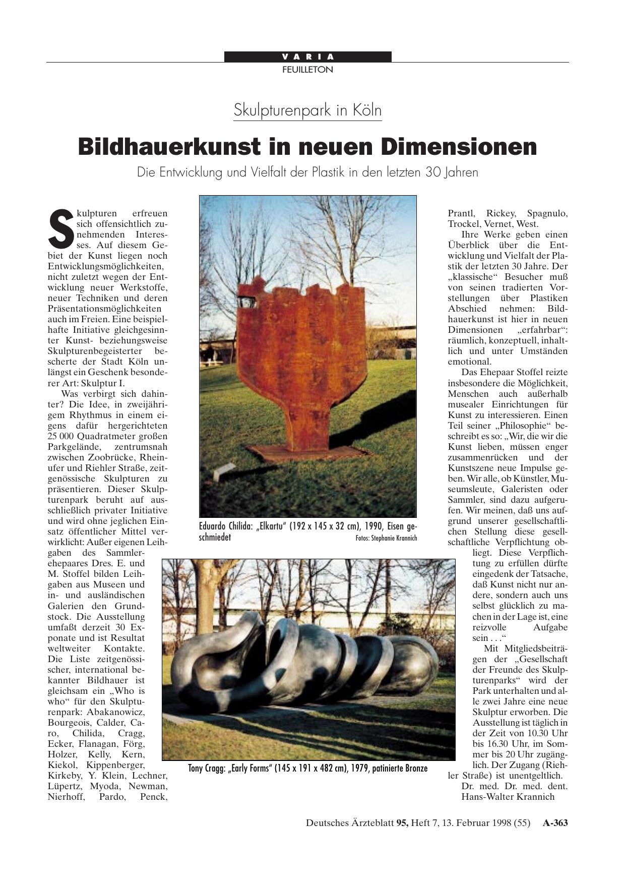 Vorschauseite 1: Skulpturenpark in Köln: Bildhauerkunst in neuen Dimensionen