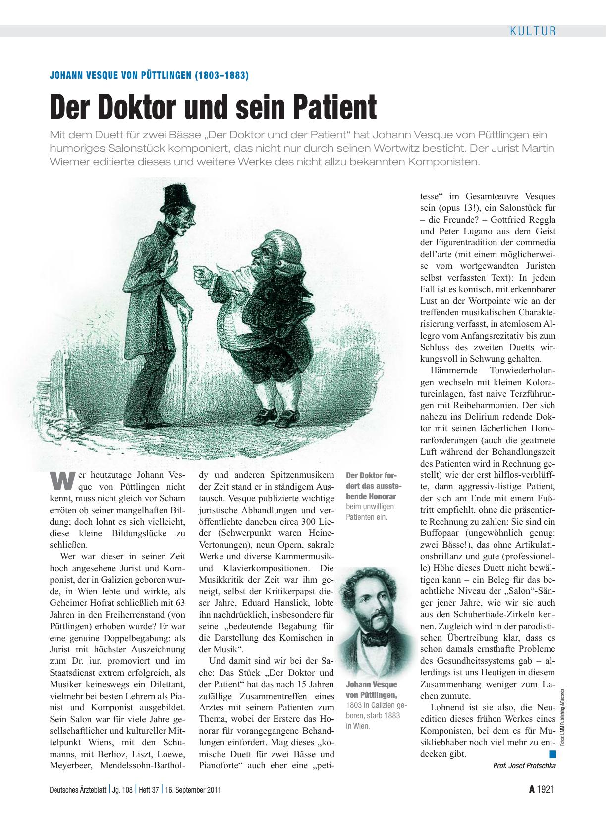 Vorschauseite 1: Johann Vesque von Püttlingen (1803–1883): Der Doktor und sein Patient