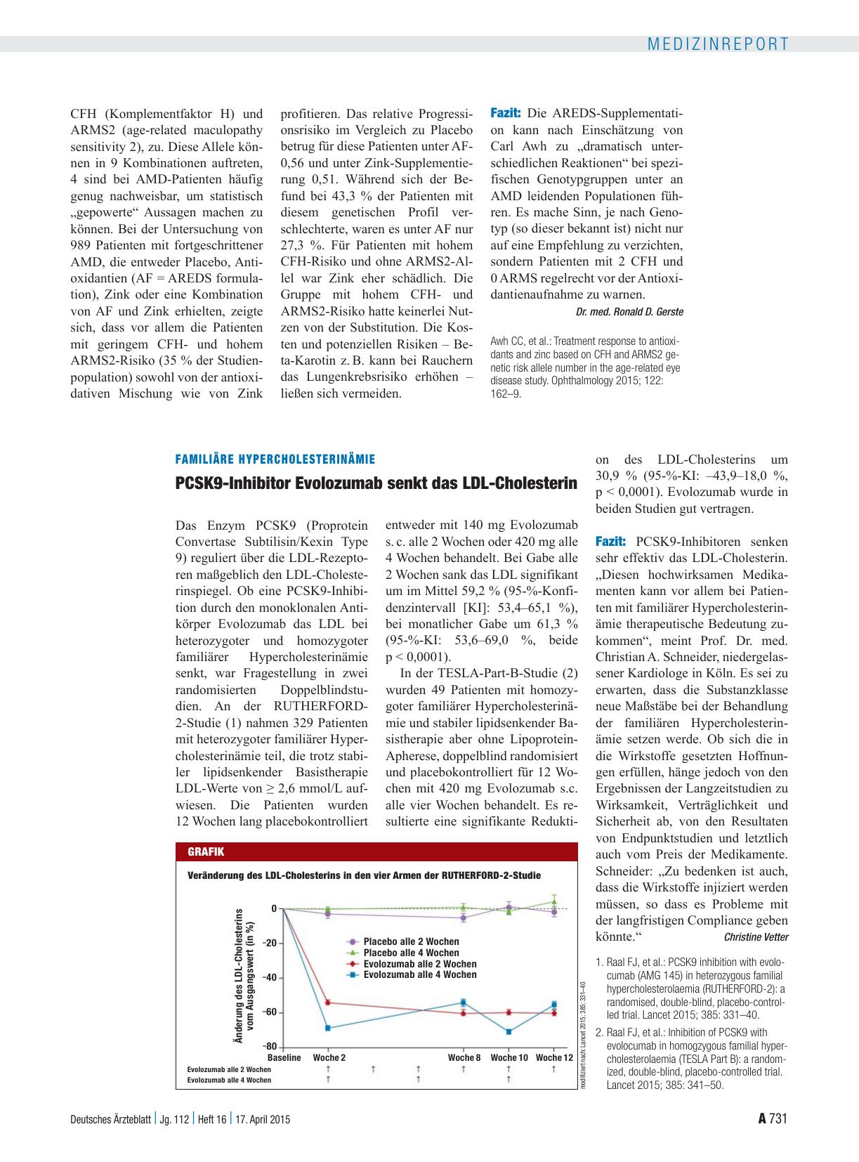 Vorschauseite 1: Familiäre Hypercholesterinämie: PCSK9-Inhibitor Evolozumab senkt das LDL-Cholesterin
