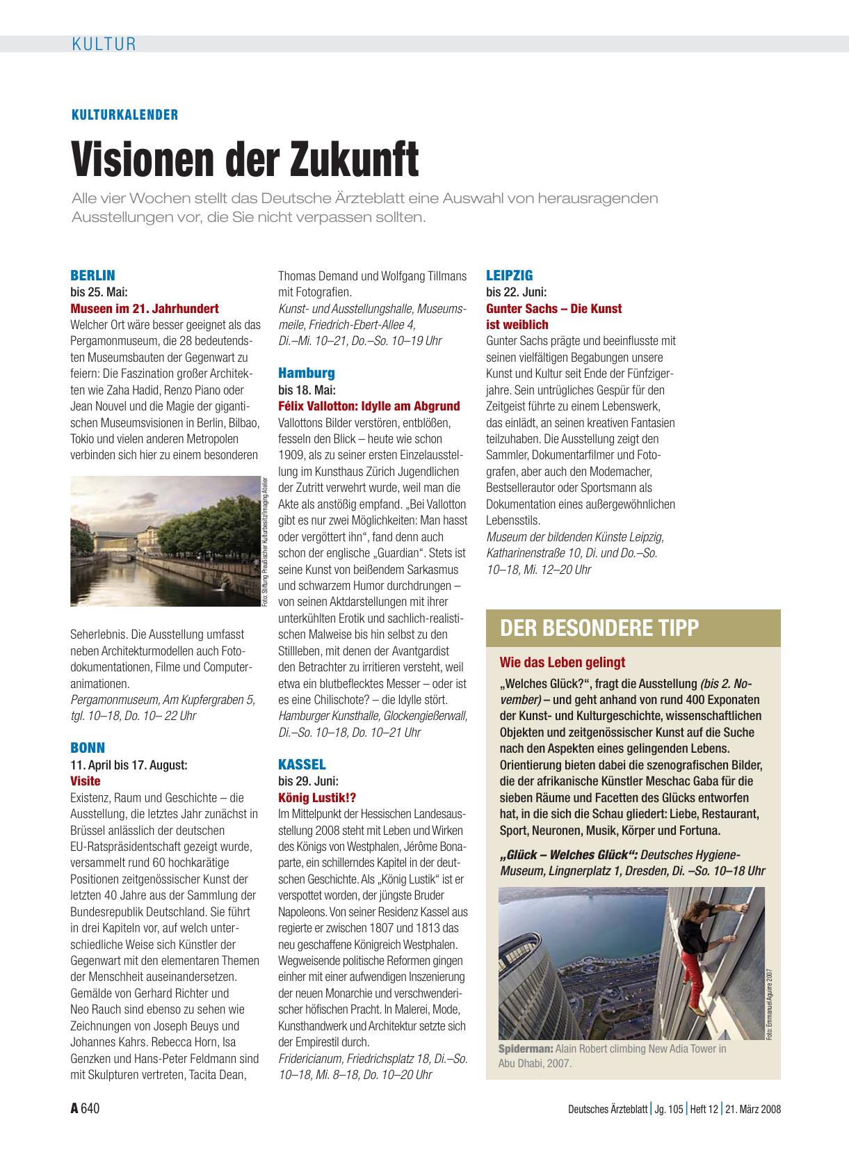 Vorschauseite 1: Kulturkalender: Visionen der Zukunft