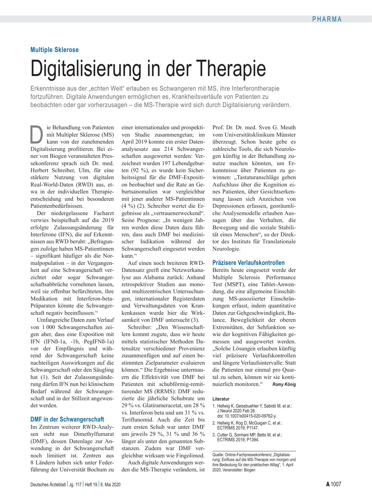 Vorschauseite 1: Multiple Sklerose: Digitalisierung in der Therapie