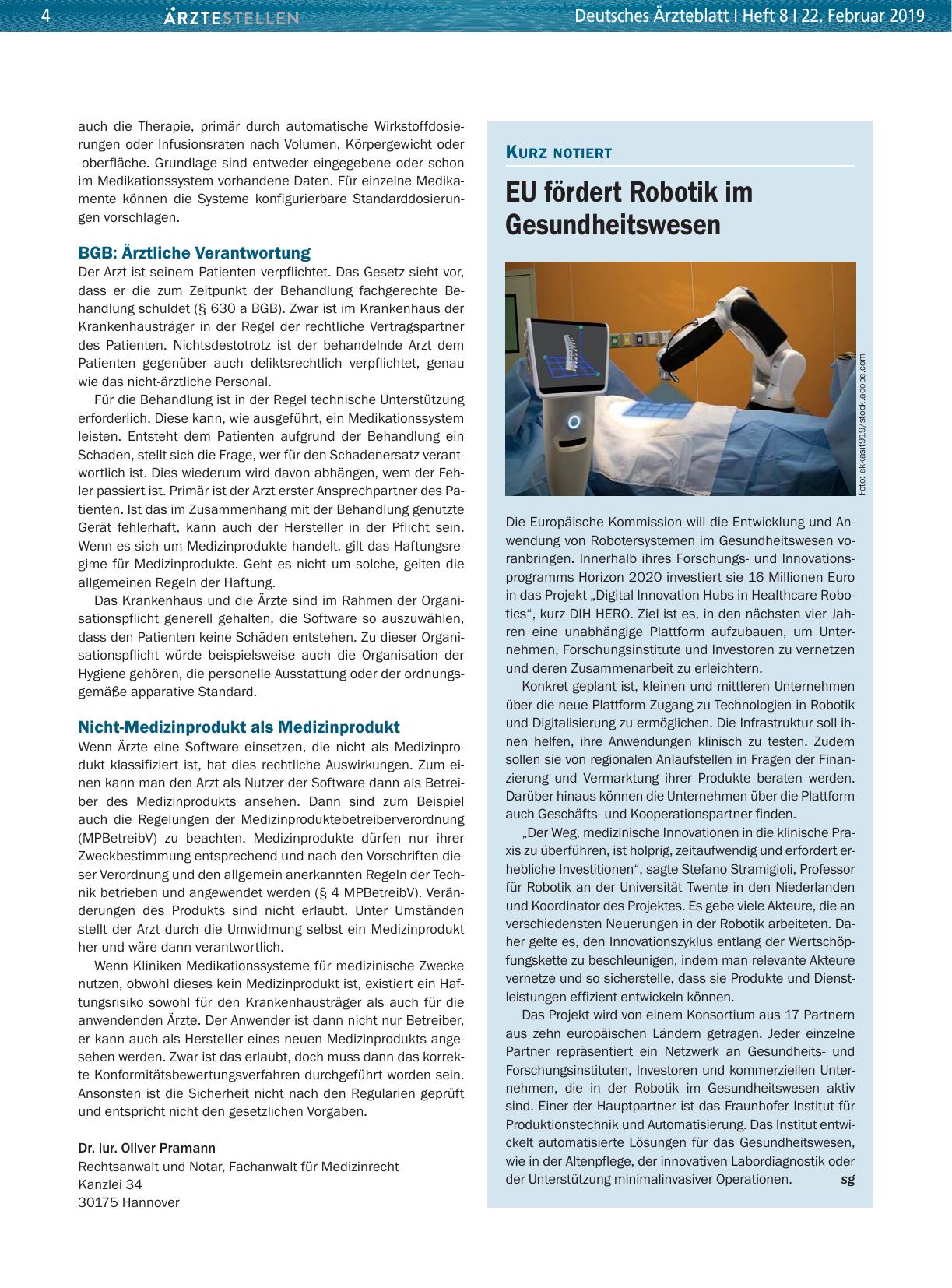 Vorschauseite 1: EU fördert Robotik im Gesundheitswesen