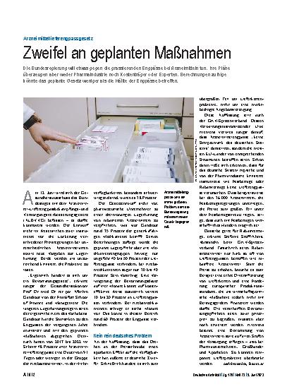 Vorschauseite 1: Arzneimittellieferengpassgesetz: Zweifel an geplanten Maßnahmen