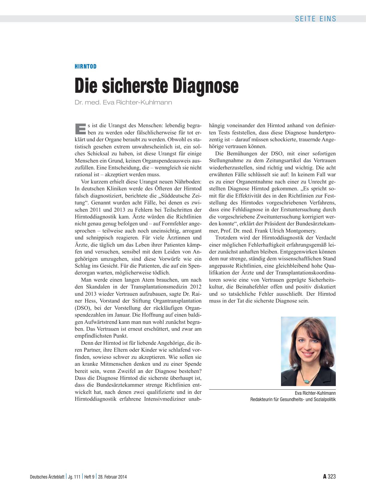 Vorschauseite 1: Hirntod: Die sicherste Diagnose
