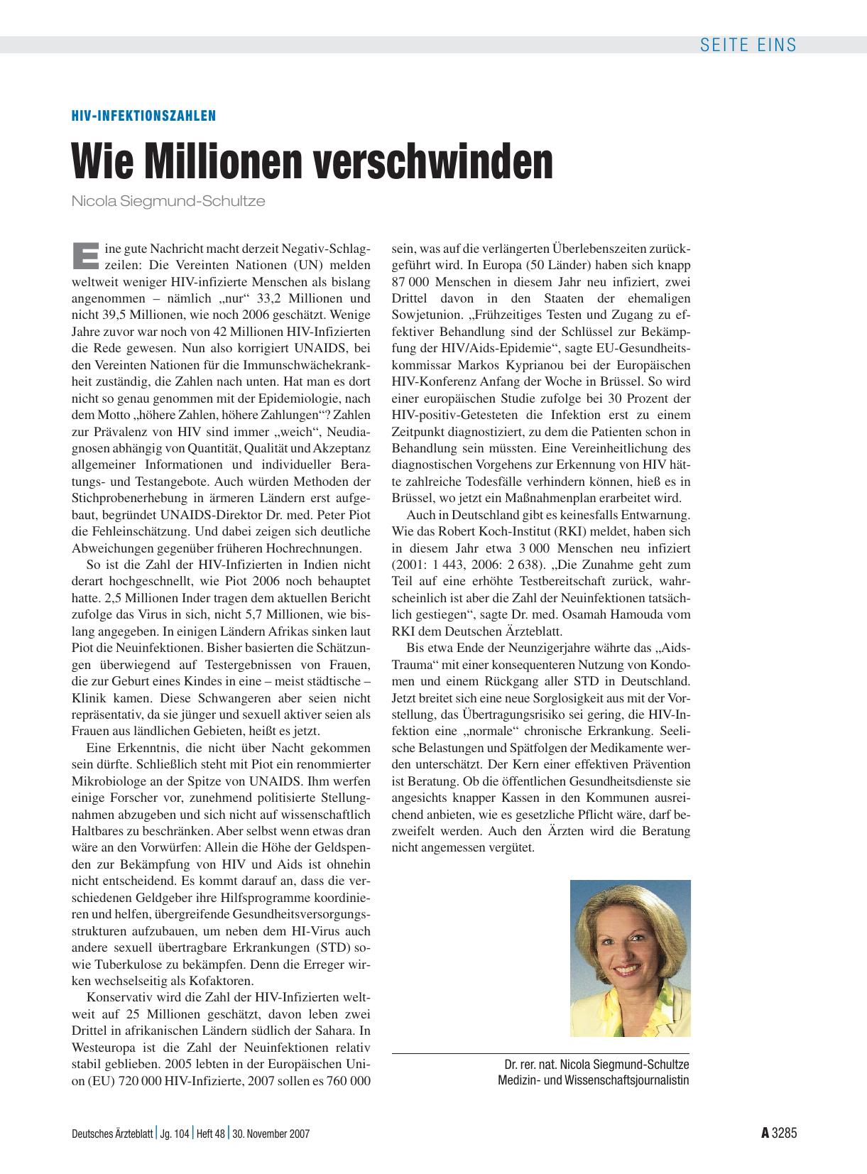 Vorschauseite 1: HIV-Infektionszahlen: Wie Millionen verschwinden
