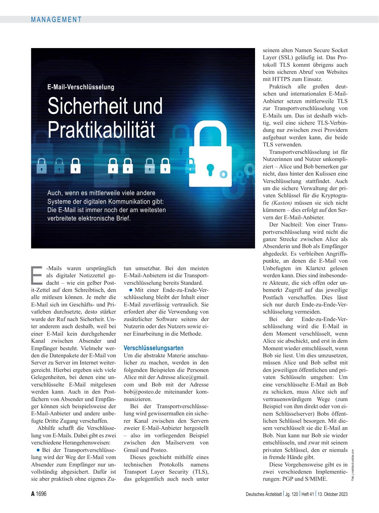 Vorschauseite 1: E-Mail-Verschlüsselung: Sicherheit und Praktikabilität