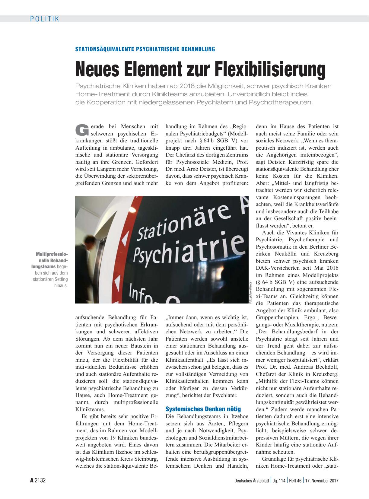 Vorschauseite 1: Stationsäquivalente psychiatrische Behandlung: Neues Element zur Flexibilisierung