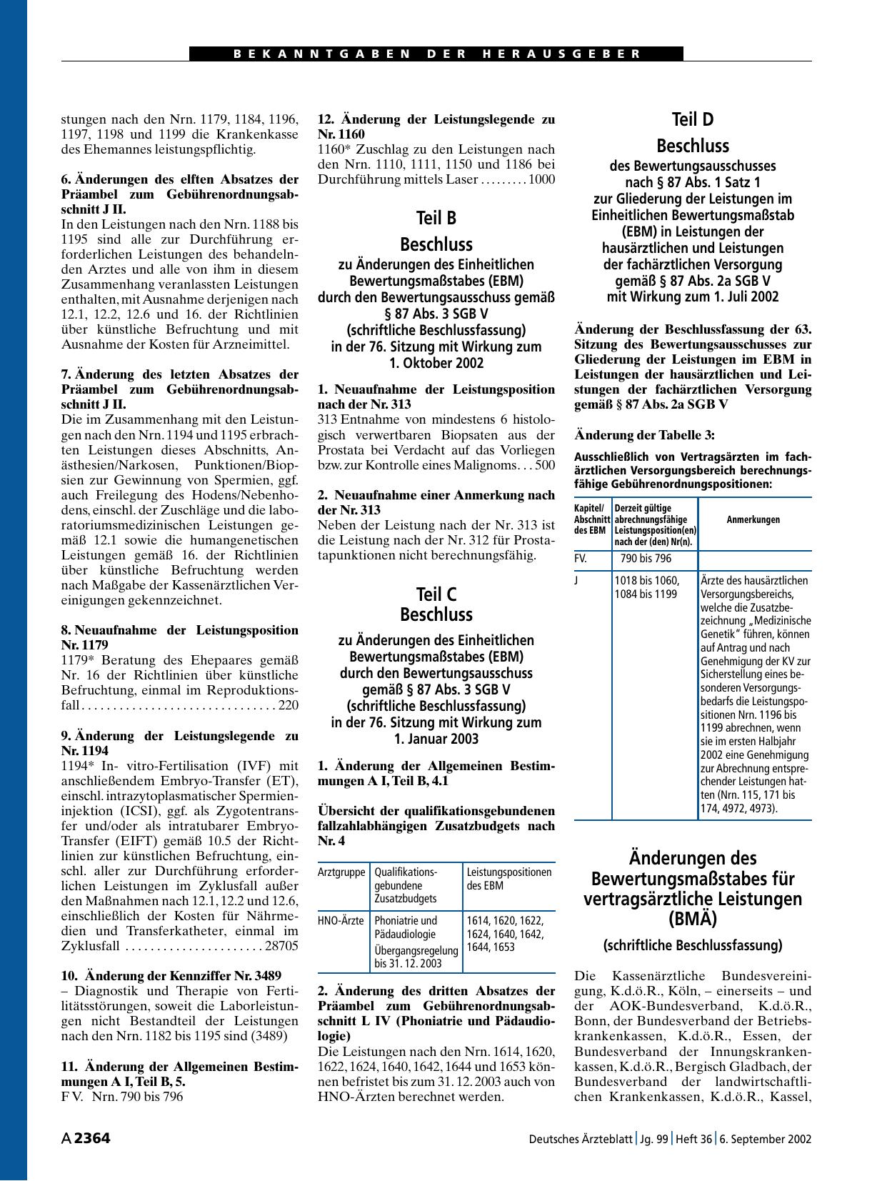 Vorschauseite 1: Teil B Beschluss zu Änderungen des Einheitlichen Bewertungsmaßstabes (EBM) durch den Bewertungsausschuss gemäß § 87 Abs. 3 SGB V (schriftliche Beschlussfassung) in der 76. Sitzung…