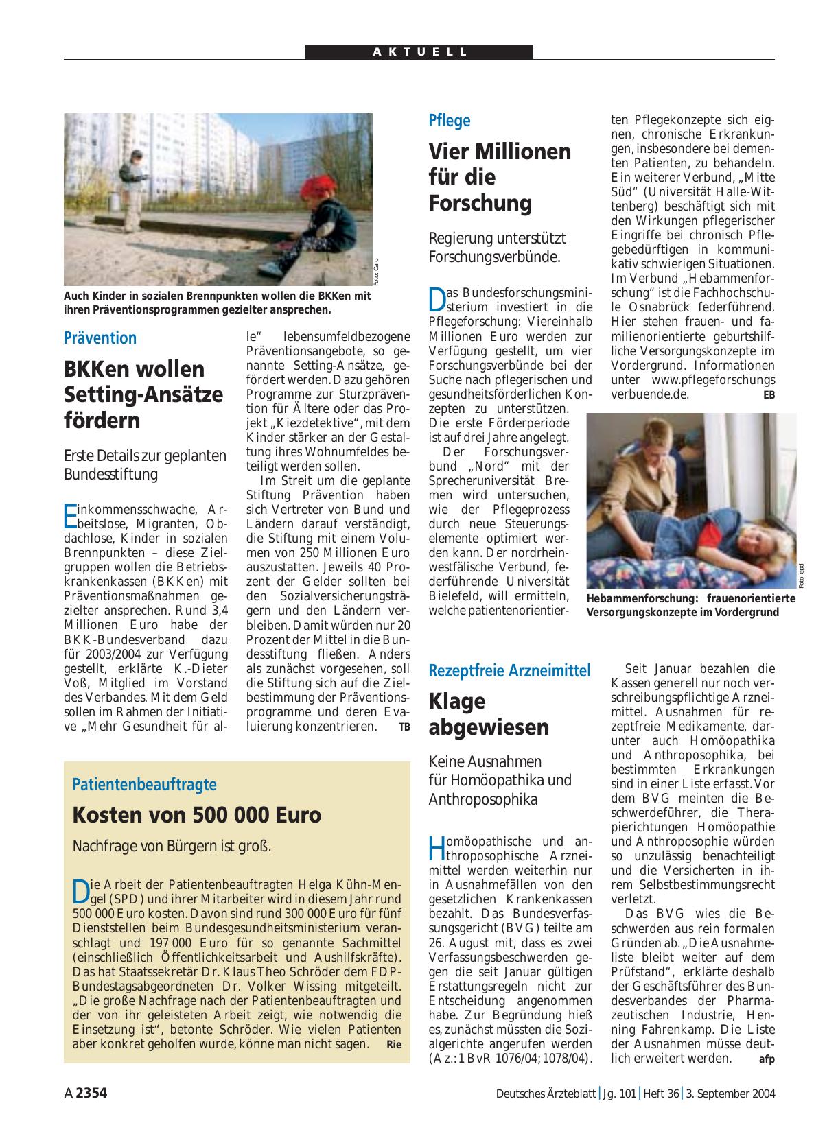 Vorschauseite 1: Patientenbeauftragte: Kosten von 500 000 Euro