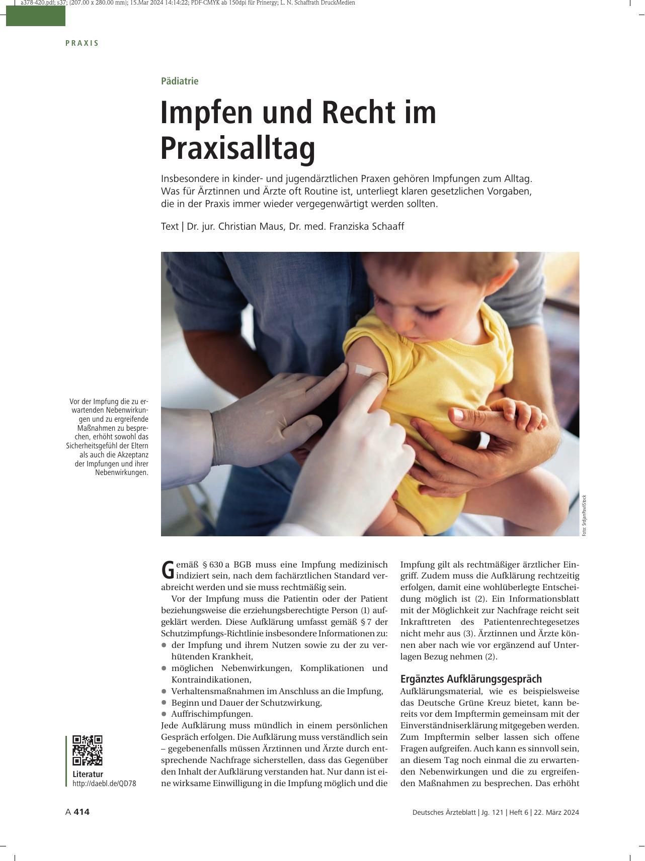 Vorschauseite 1: Pädiatrie: Impfen und Recht im Praxisalltag