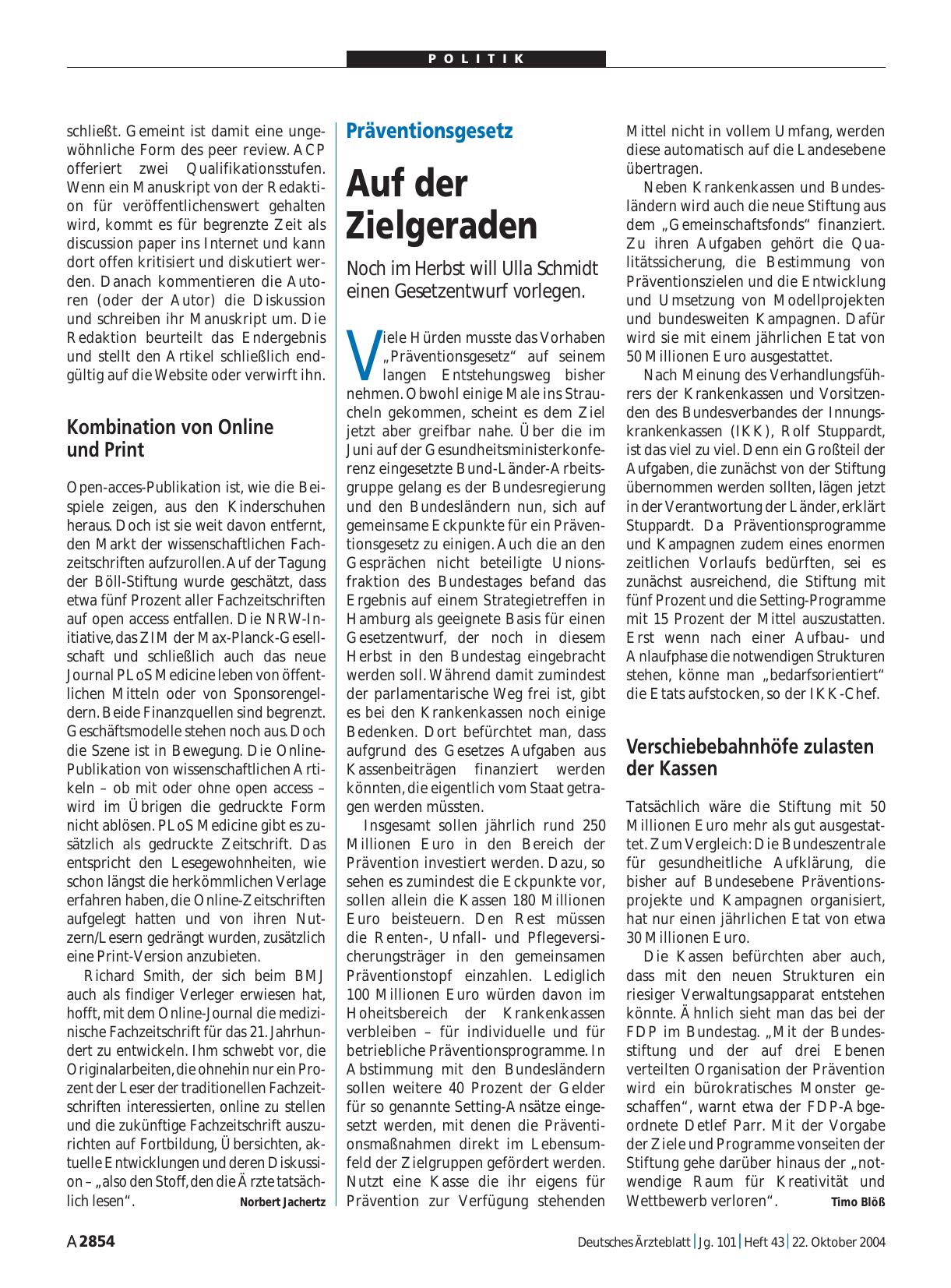 Vorschauseite 1: Präventionsgesetz: Auf der Zielgeraden