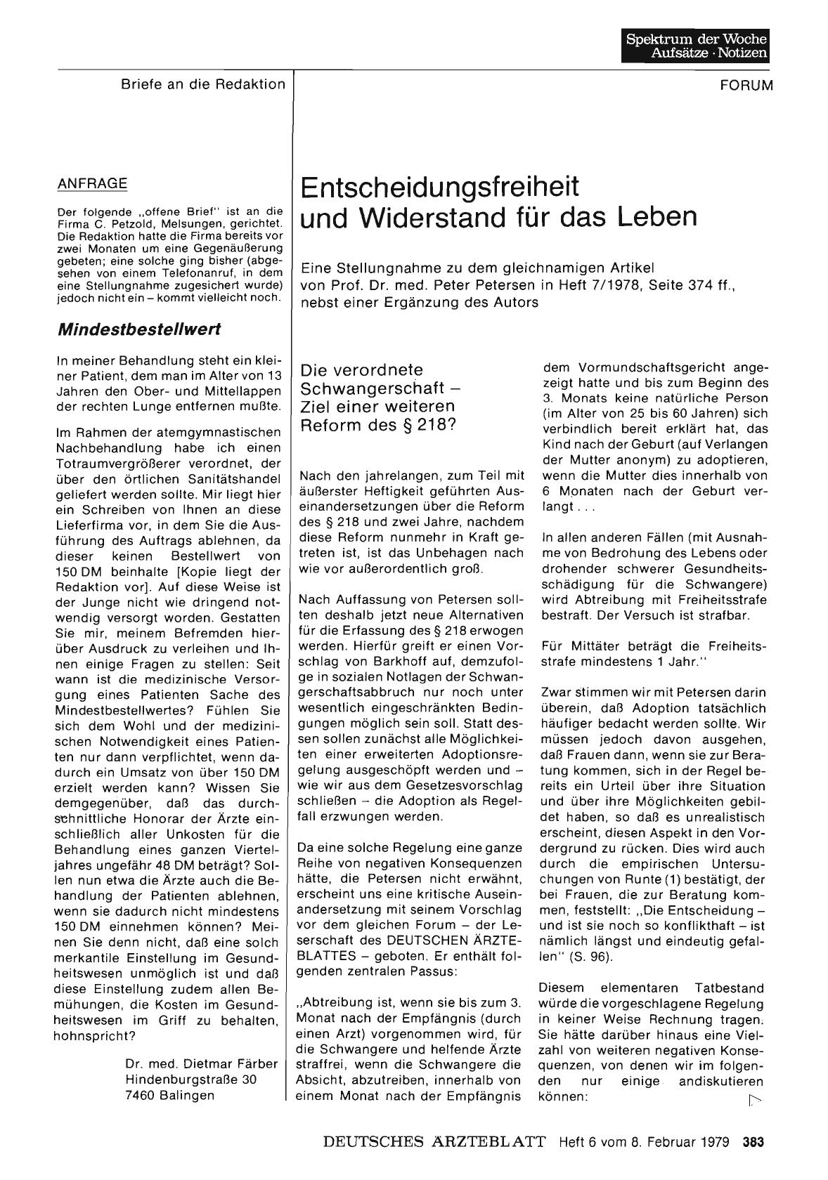 Vorschauseite 1: Entscheidungsfreiheit und Widerstand für das Leben: Die verordnete Schwangerschaft — Ziel einer weiteren Reform des § 218?