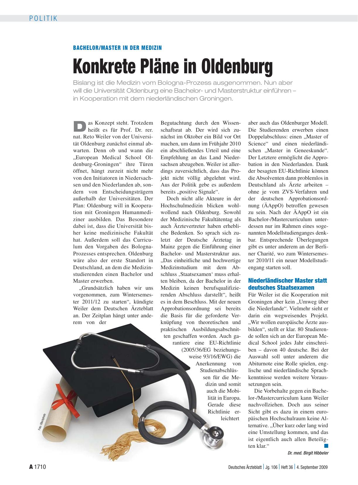 Vorschauseite 1: Bachelor/Master in der Medizin: Konkrete Pläne in Oldenburg
