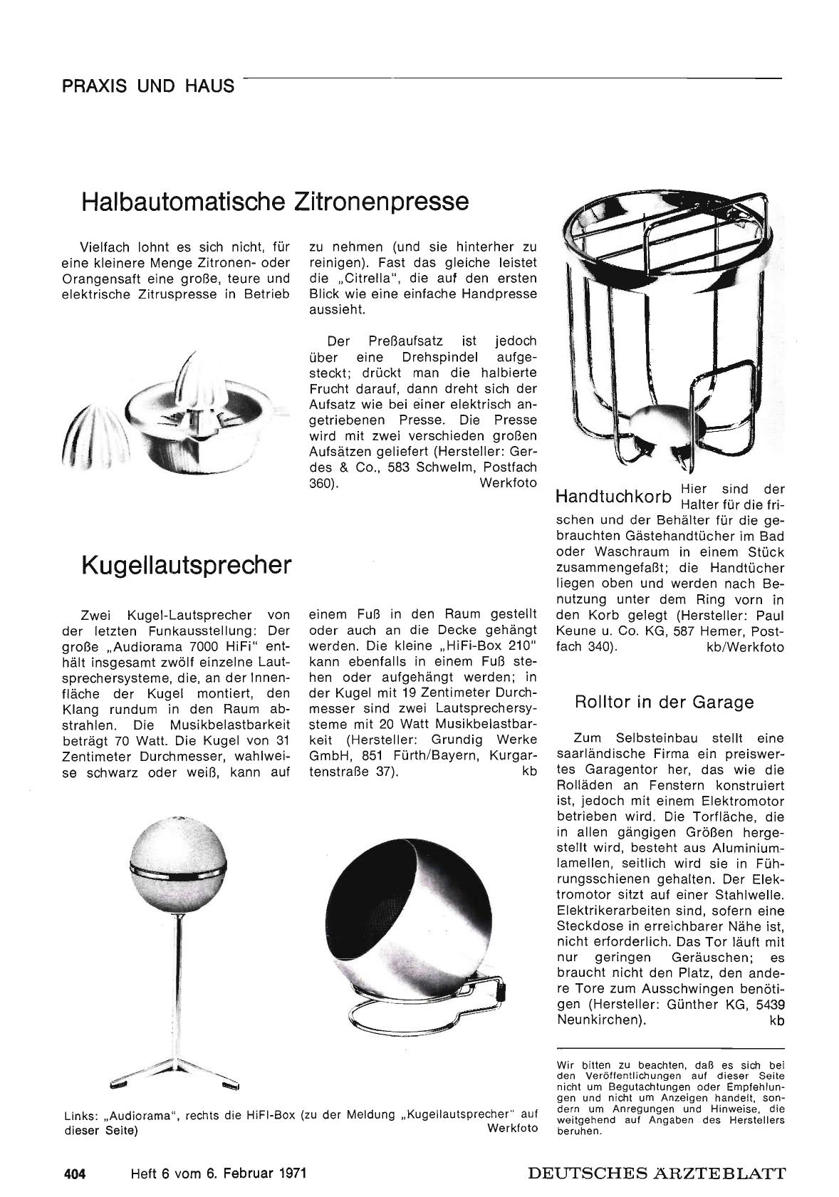 Vorschauseite 1: Halbautomatische Zitronenpresse / Kugellautsprecher / Handtuchkorb / Rolltor in der Garage