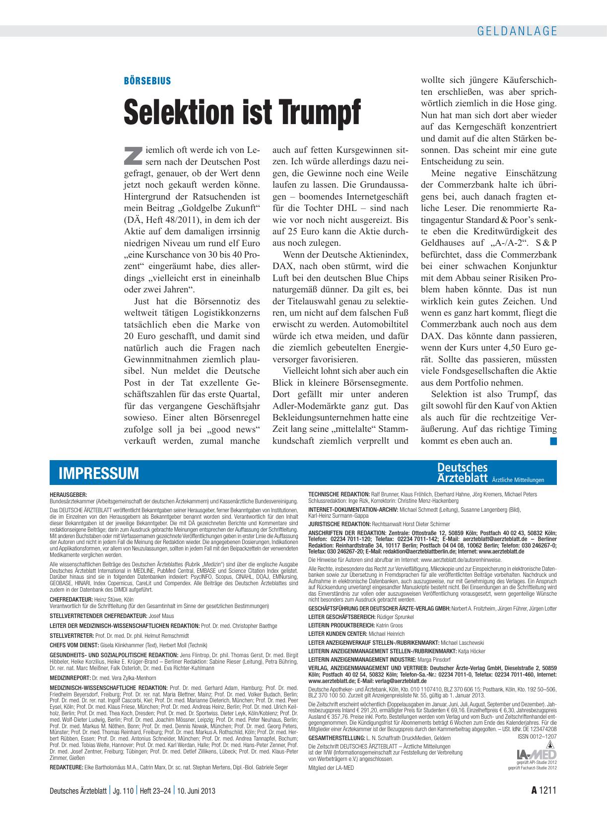 Vorschauseite 1: Börsebius: Selektion ist Trumpf