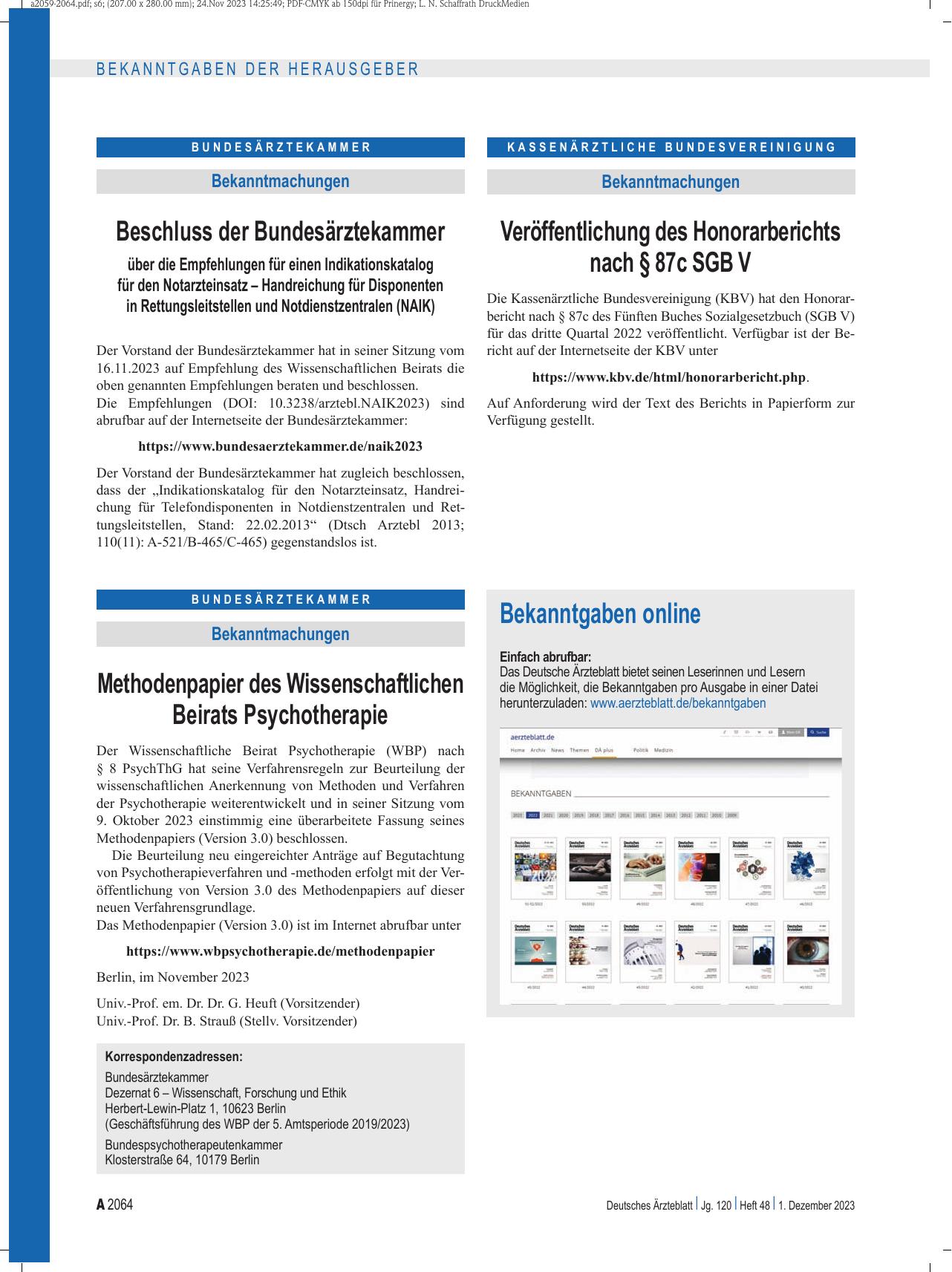 Vorschauseite 1: Beschluss der Bundesärztekammer über die Empfehlungen für einen Indikationskatalog für den Notarzteinsatz – Handreichung für Disponenten in Rettungsleitstellen und Notdienstzentra…