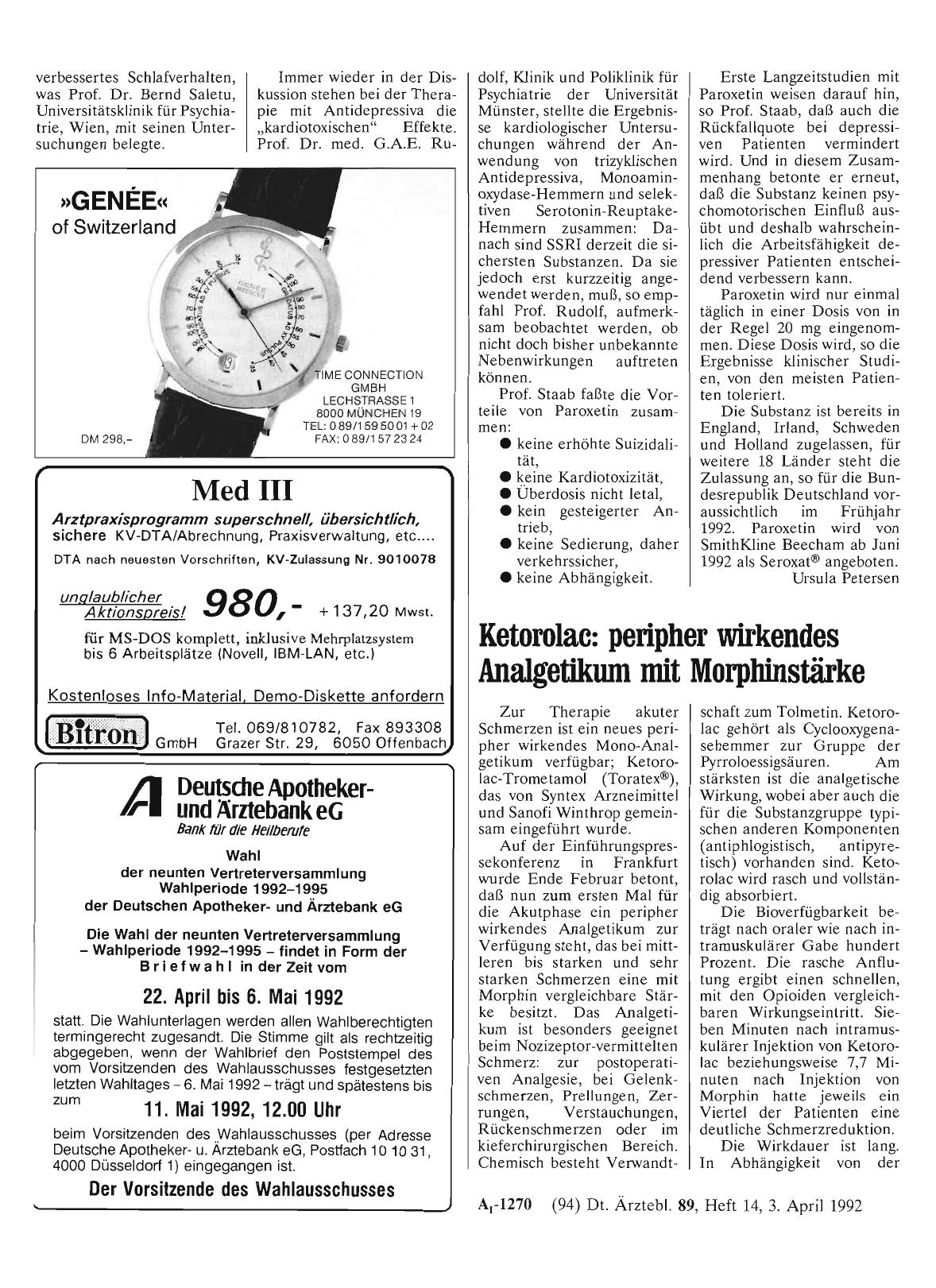 Vorschauseite 1: Ketorolac: peripher wirkendes Analgetikum mit Morphinstärke