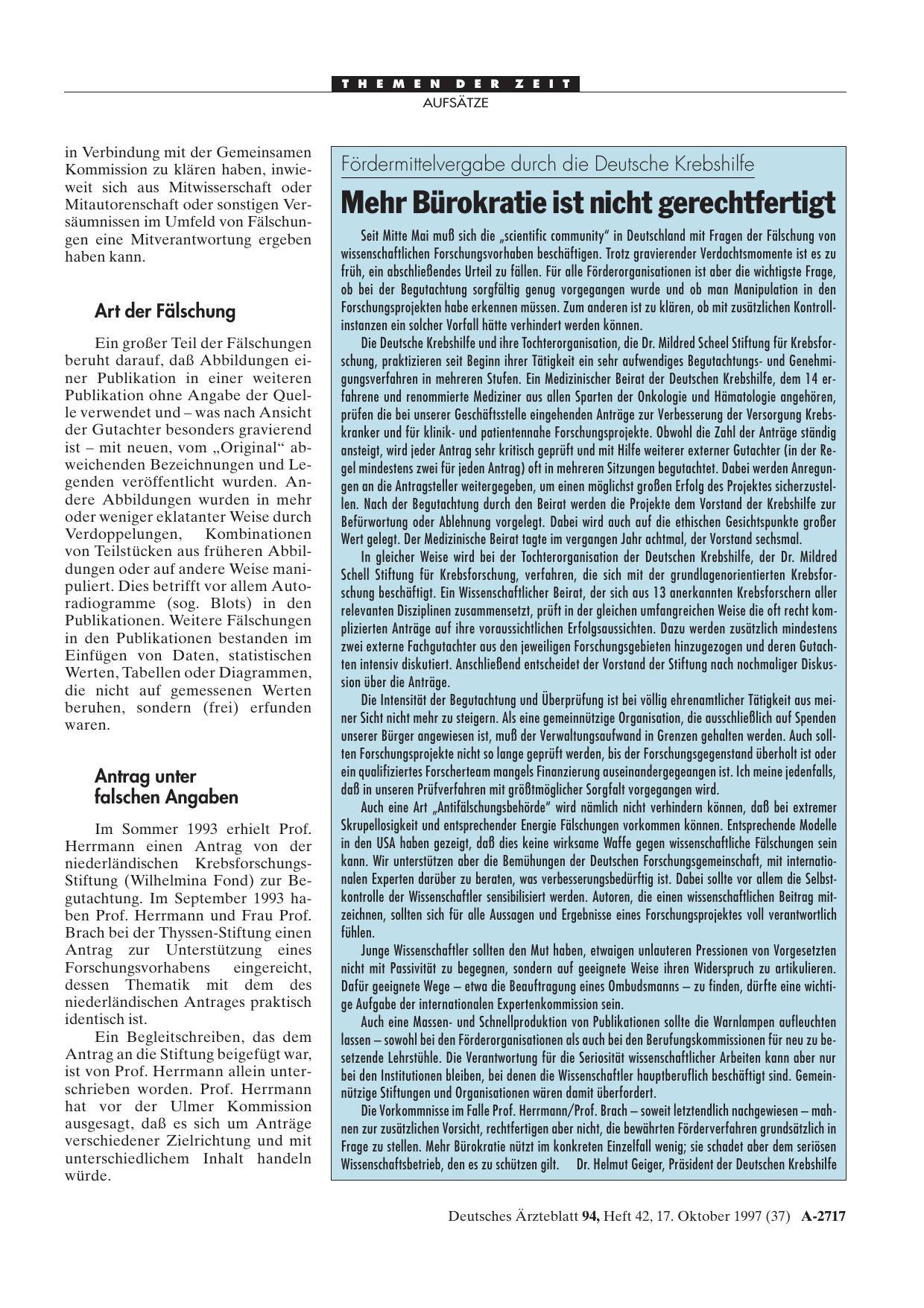 Vorschauseite 1: Fördermittelvergabe durch die Deutsche Krebshilfe: Mehr Bürokratie ist nicht gerechtfertigt