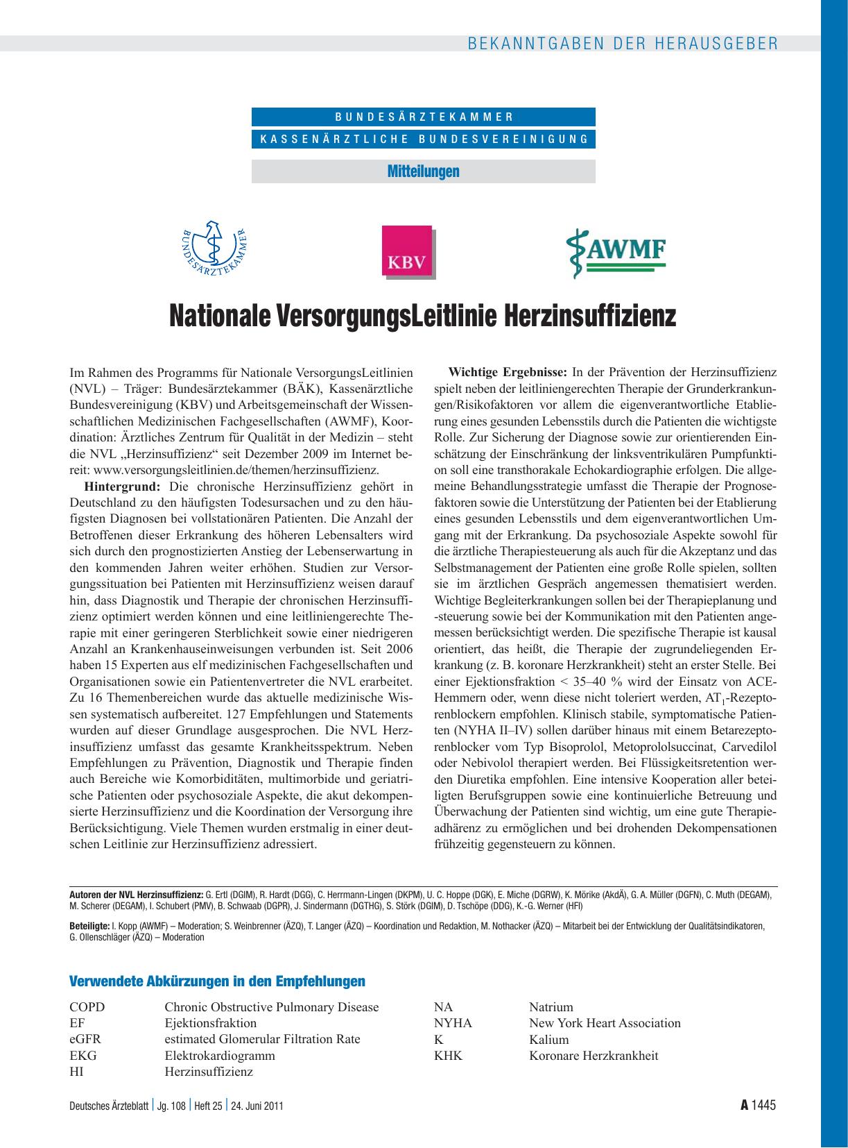 Vorschauseite 1: Nationale VersorgungsLeitlinie Herzinsuffizienz