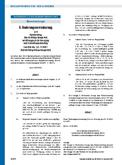 Vorschauseite 1: 6. Änderungsvereinbarung zum Rahmenvertrag über ein Entlassmanagement beim Übergang in die Versorgung nach Krankenhausbehandlung nach § 39 Abs. 1a S. 10 SGB V (Rahmenvertrag Entla…
