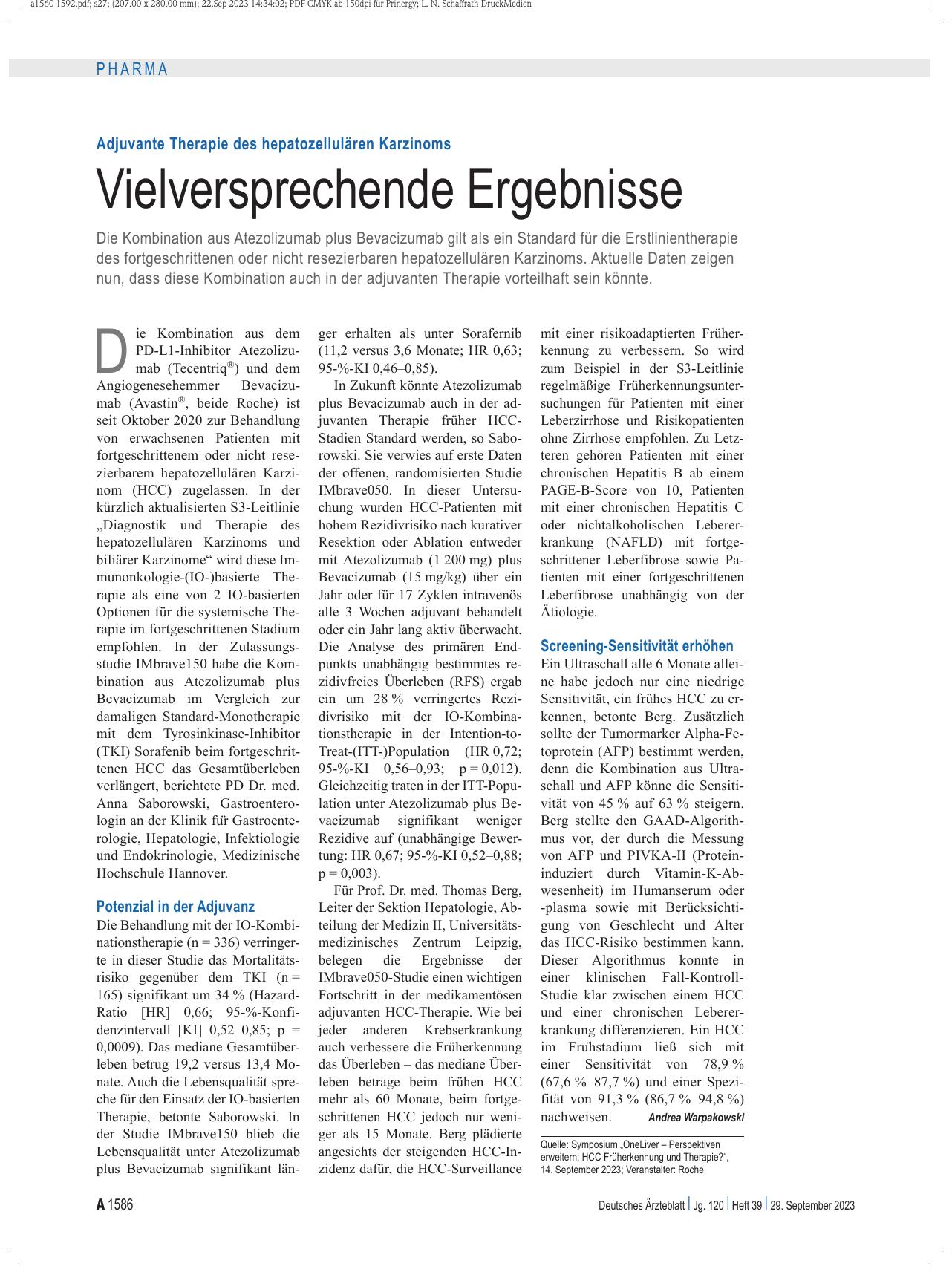 Vorschauseite 1: Adjuvante Therapie des hepatozellulären Karzinoms: Vielversprechende Ergebnisse
