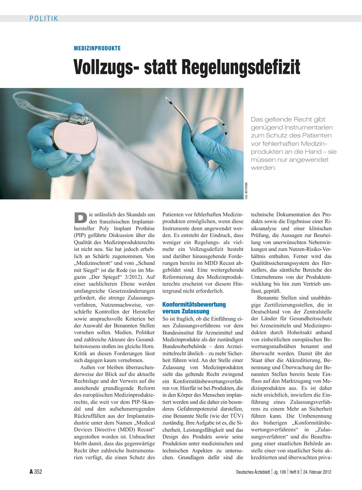 Vorschauseite 1: Medizinprodukte: Vollzugsstatt Regelungsdefizit