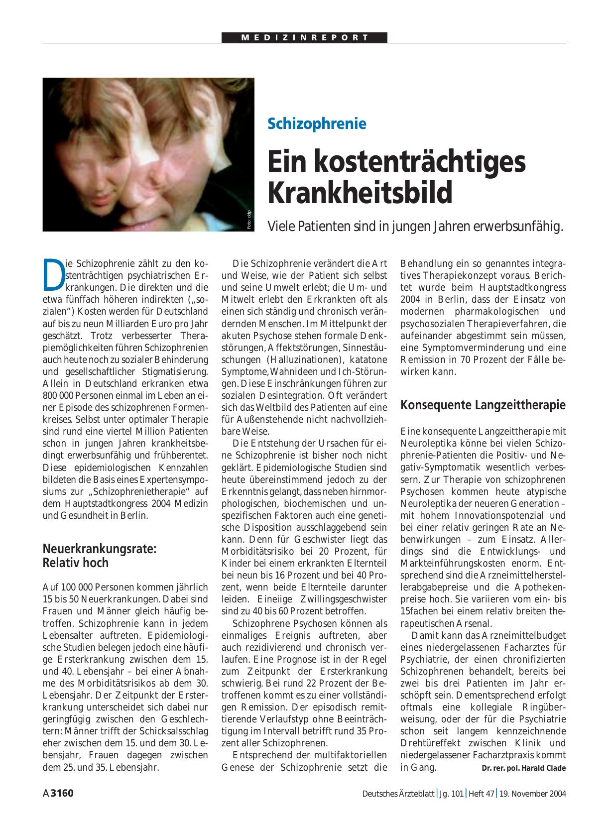 Vorschauseite 1: Schizophrenie: Ein kostenträchtiges Krankheitsbild