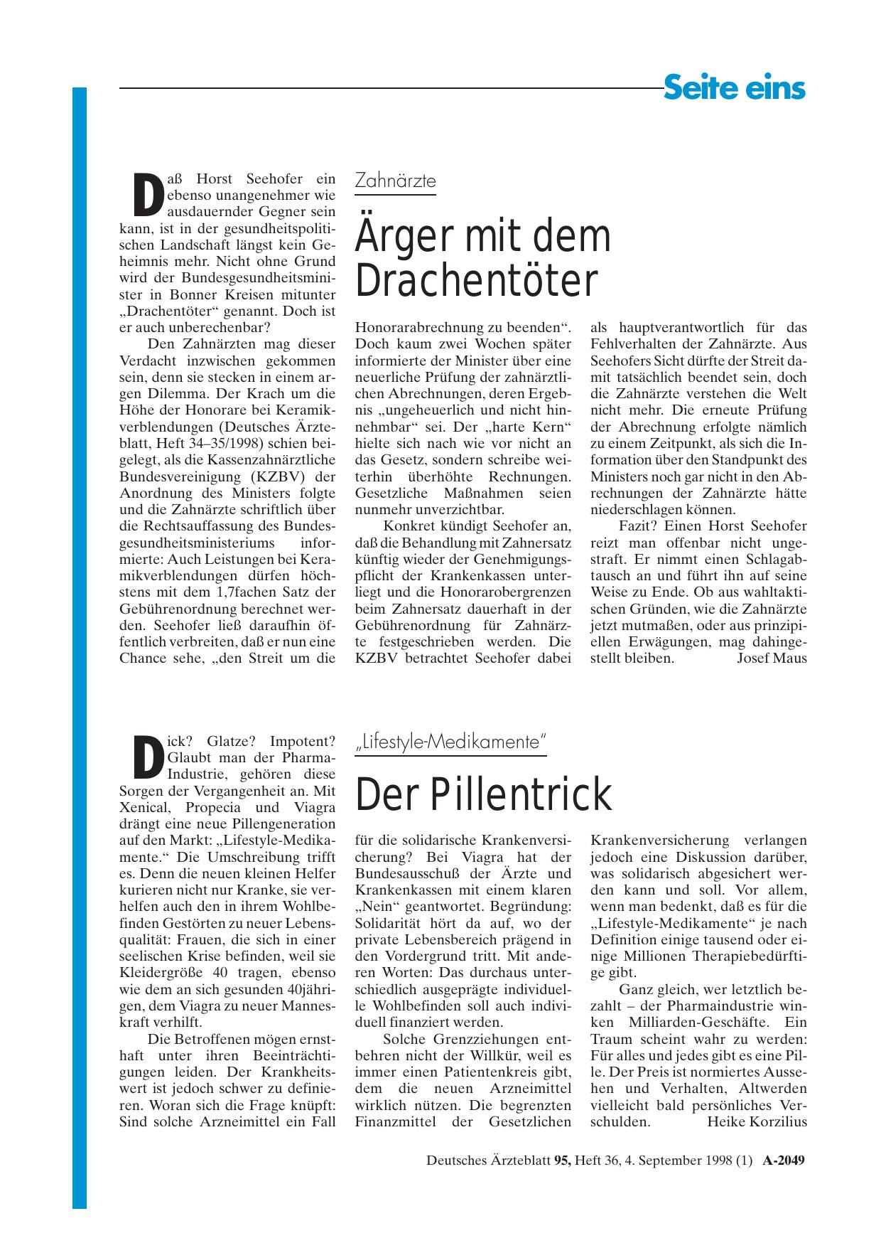 Vorschauseite 1: Zahnärzte: Ärger mit dem Drachentöter