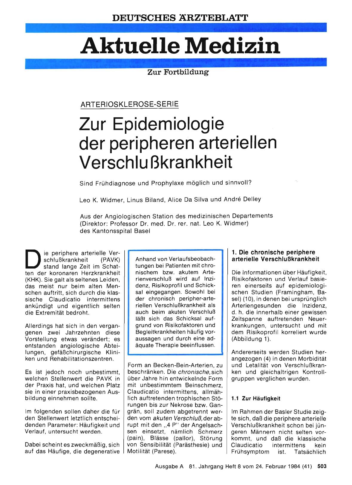 Vorschauseite 1: Zur Epidemiologie der peripheren arteriellen Verschlußkrankheit