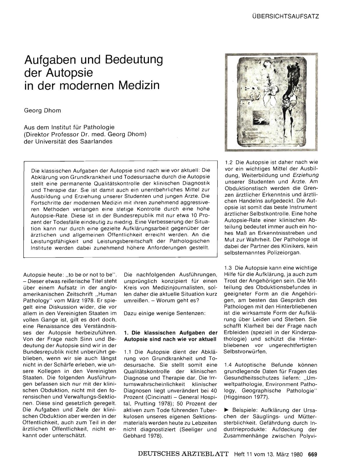 Vorschauseite 1: Aufgaben und Bedeutung der Autopsie in der modernen Medizin