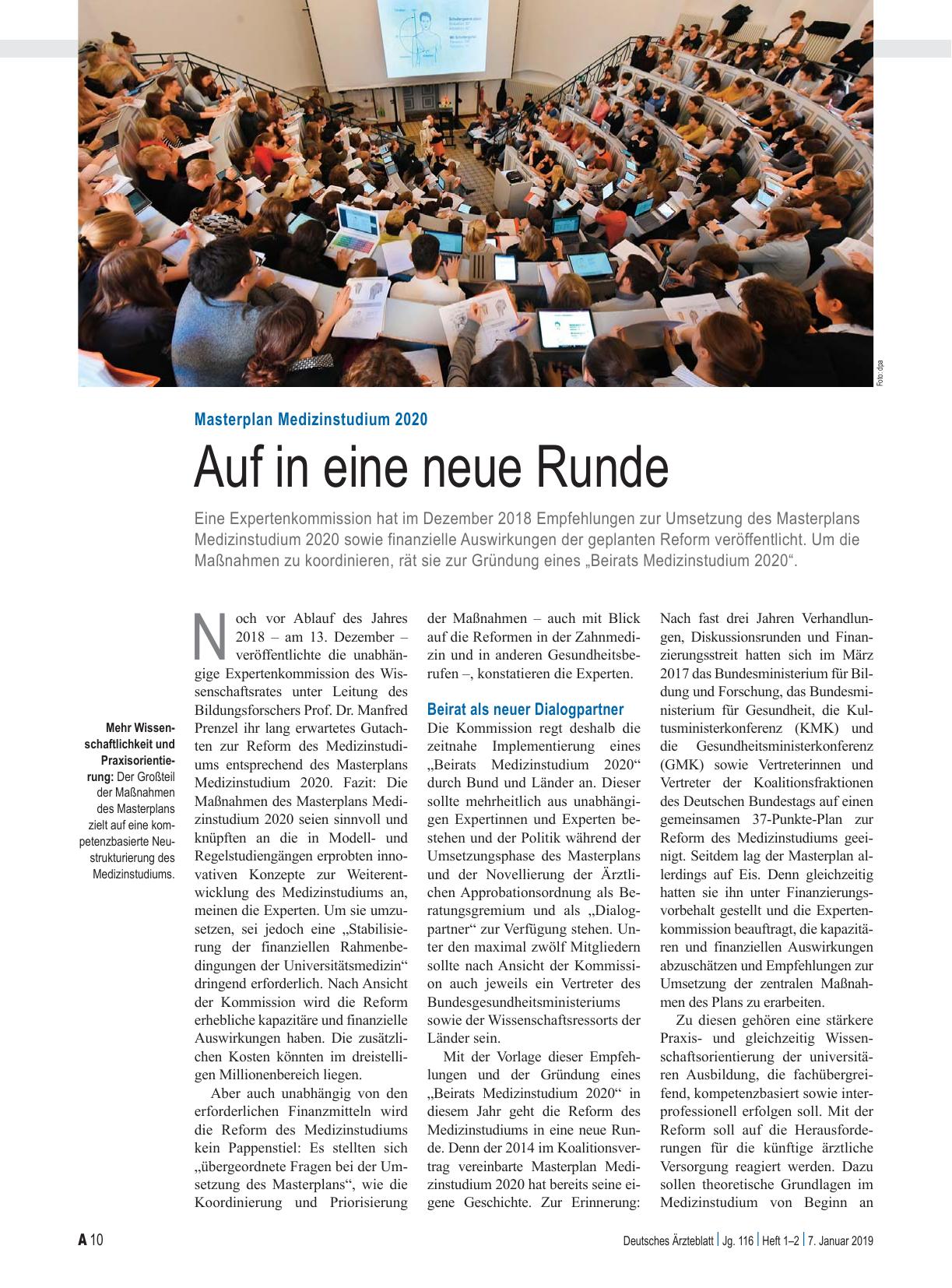 Vorschauseite 1: Masterplan Medizinstudium 2020: Auf in eine neue Runde