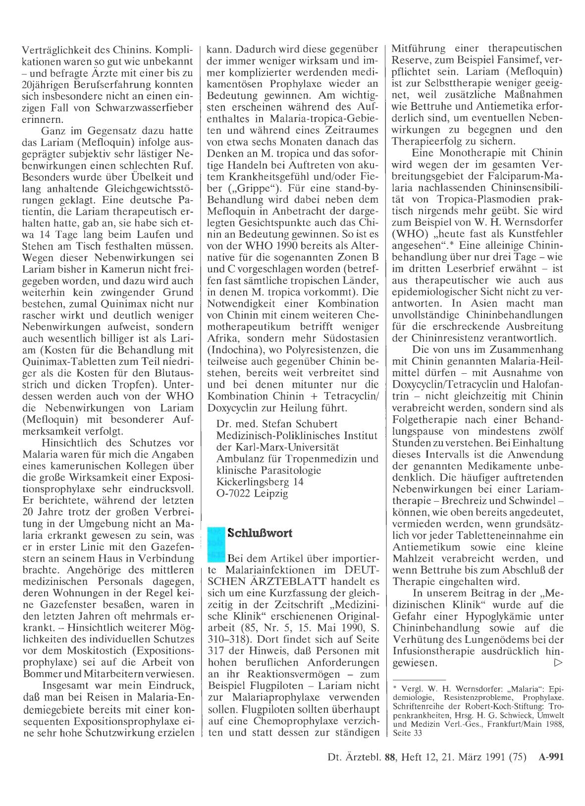 Vorschauseite 1: Importierte Malariainfektionen: Schlußwort