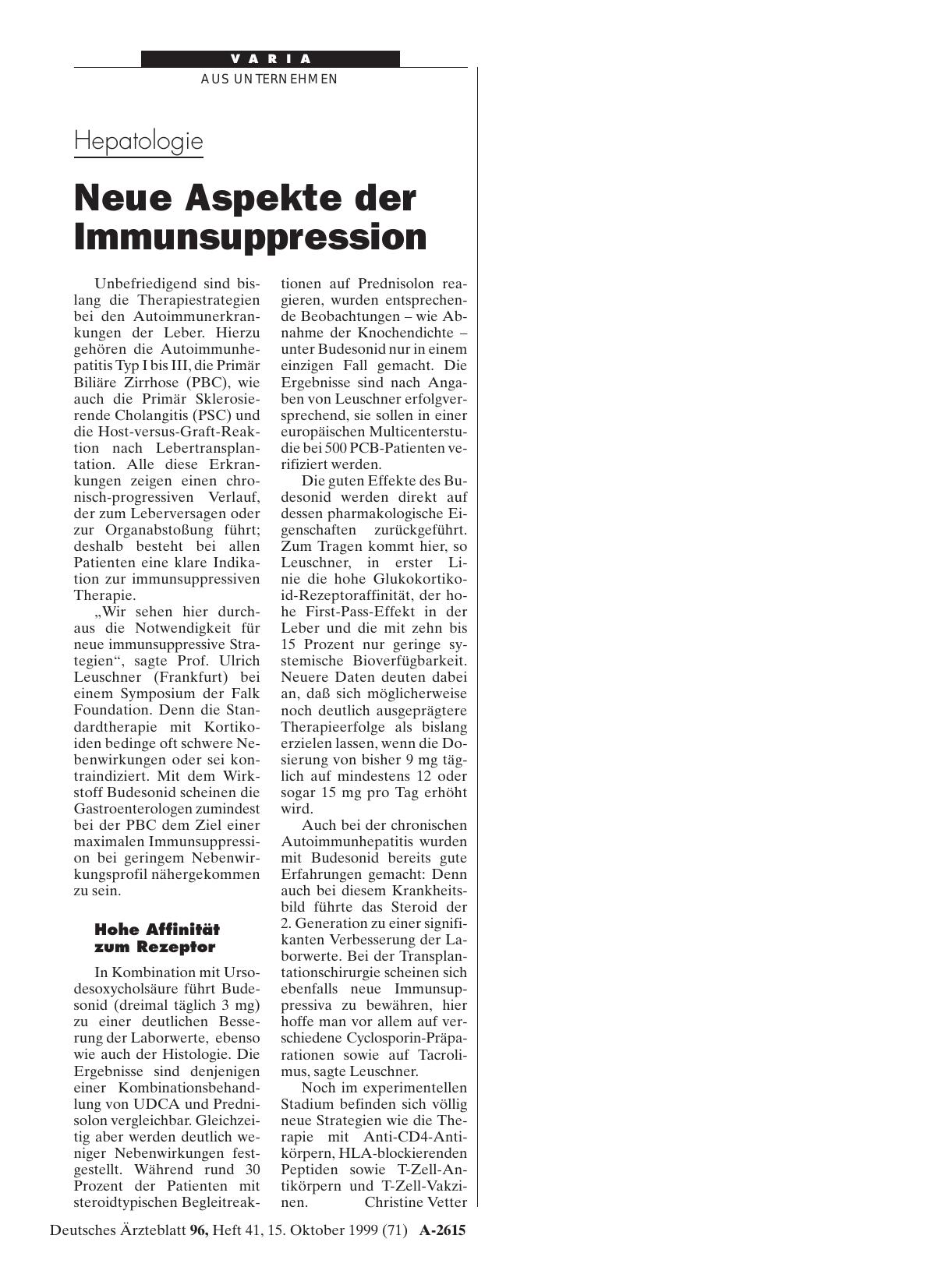 Vorschauseite 1: Hepatologie: Neue Aspekte der Immunsuppression