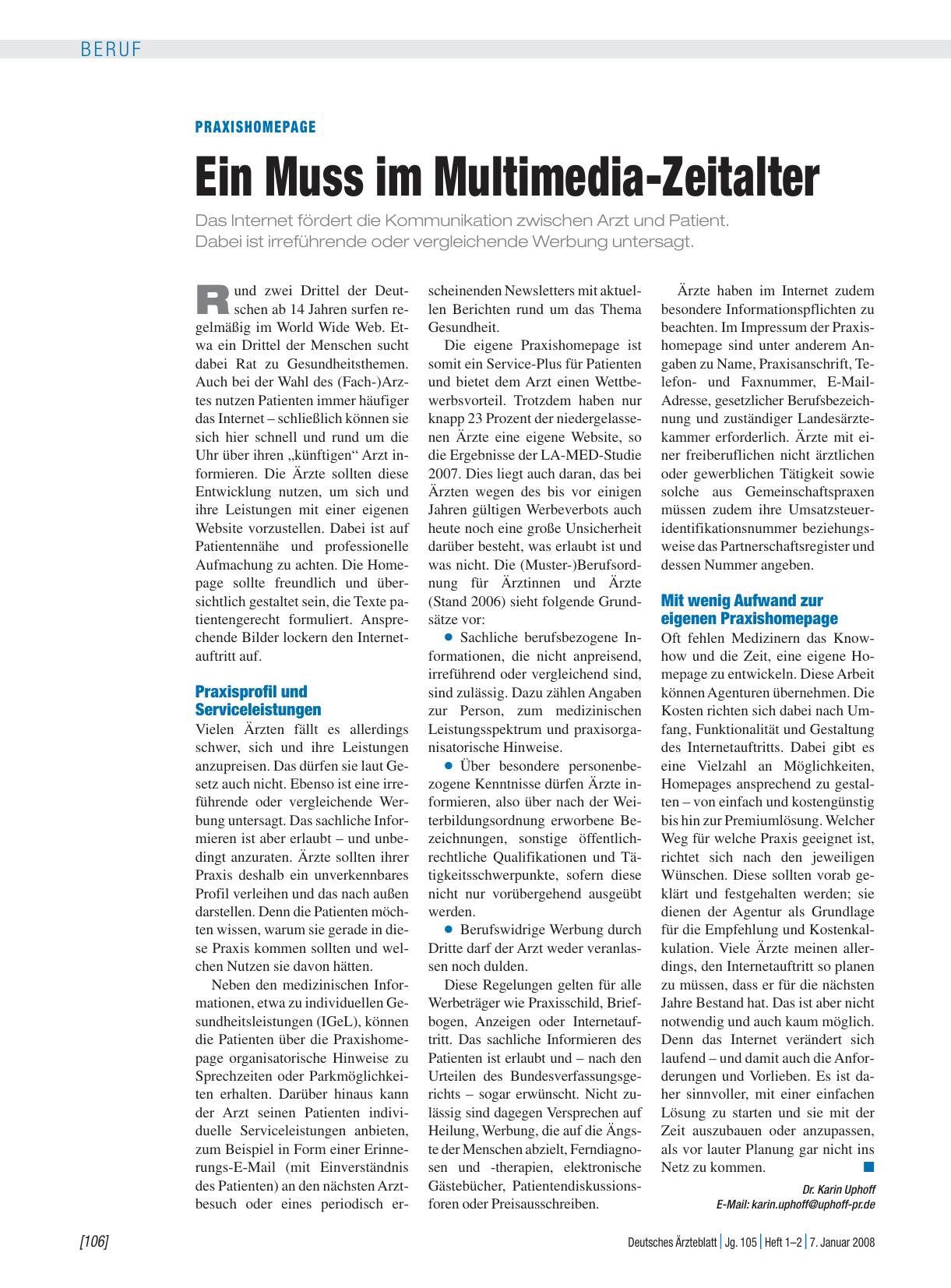 Vorschauseite 1: Praxishomepage: Ein Muss im Multimedia-Zeitalter