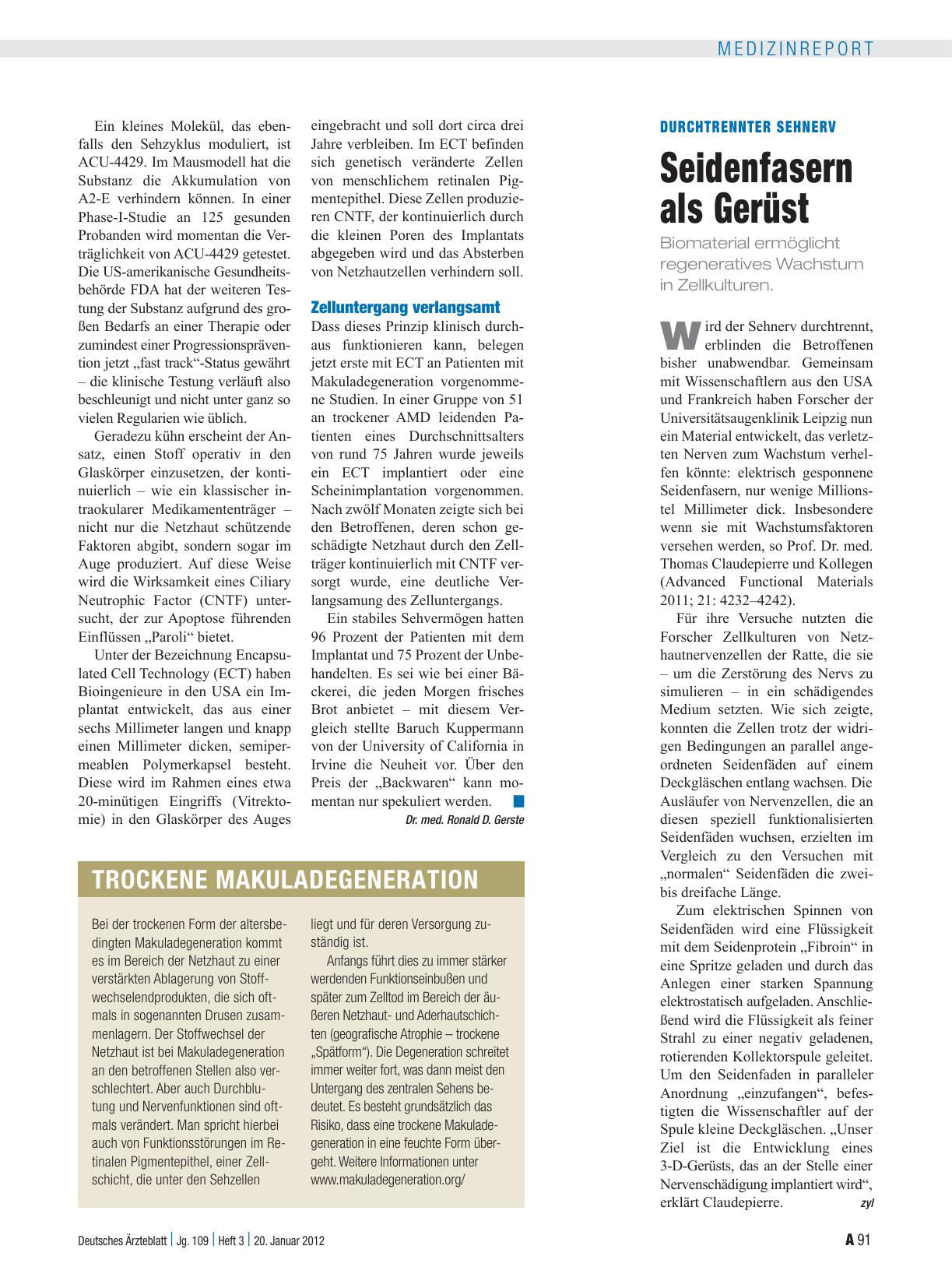 Vorschauseite 1: Durchtrennter Sehnerv: Seidenfasern als Gerüst