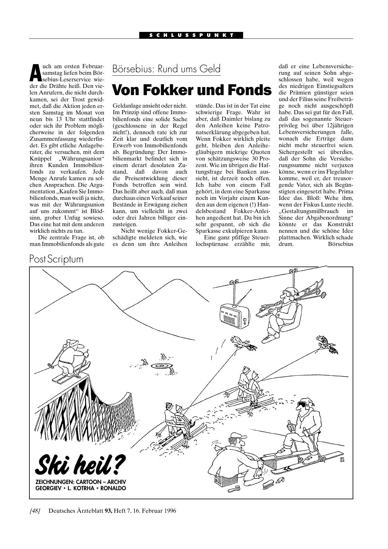 Vorschauseite 1: Börsebius – Rund ums Geld: Von Fokker und Fonds