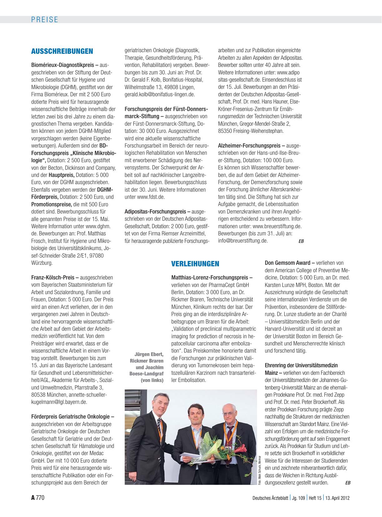 Vorschauseite 1: Verleihungen