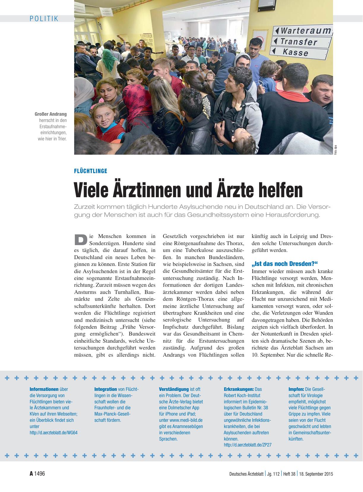Vorschauseite 1: Flüchtlinge: Viele Ärztinnen und Ärzte helfen