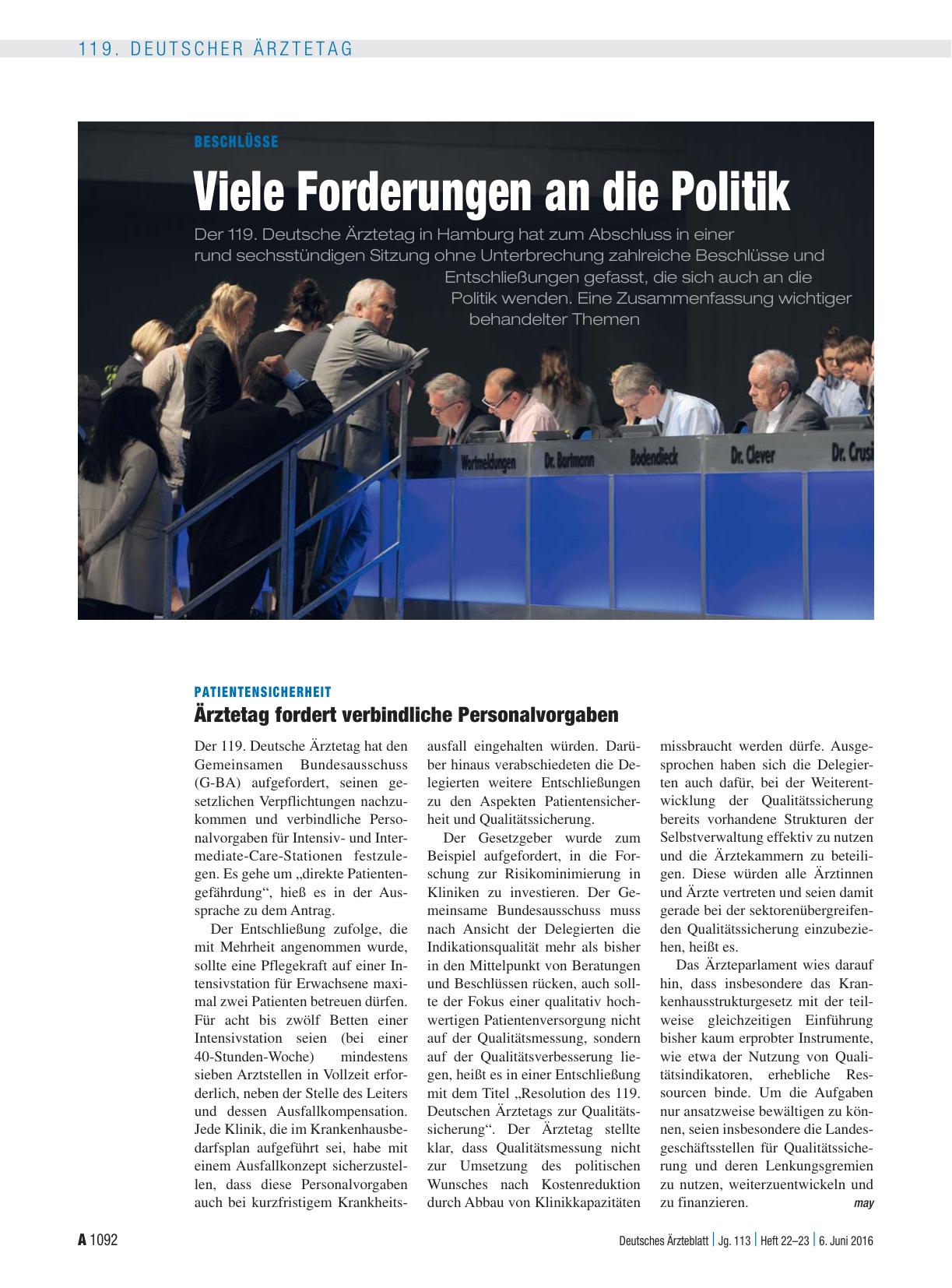 Vorschauseite 1: Beschlüsse: Viele Forderungen an die Politik