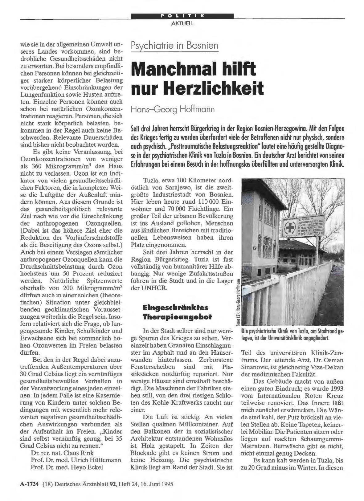 Vorschauseite 1: Psychiatrie in Bosnien: Manchmal hilft nur Herzlichkeit
