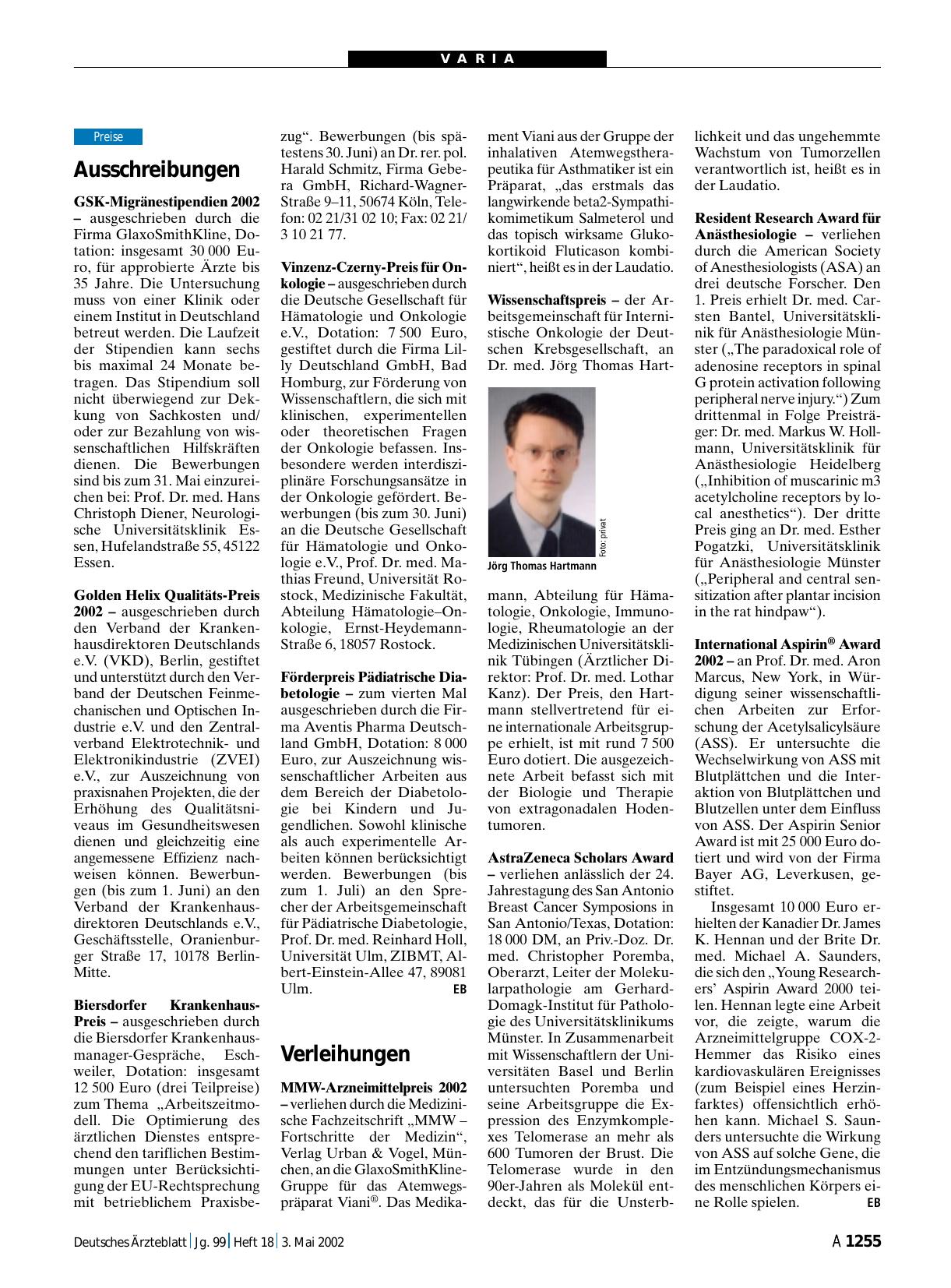 Vorschauseite 1: Verleihungen