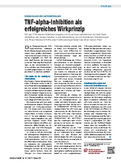 Vorschauseite 1: Rheumatologie und Gastroenterologie: TNF-alpha-Inhibition als erfolgreiches Wirkprinzip