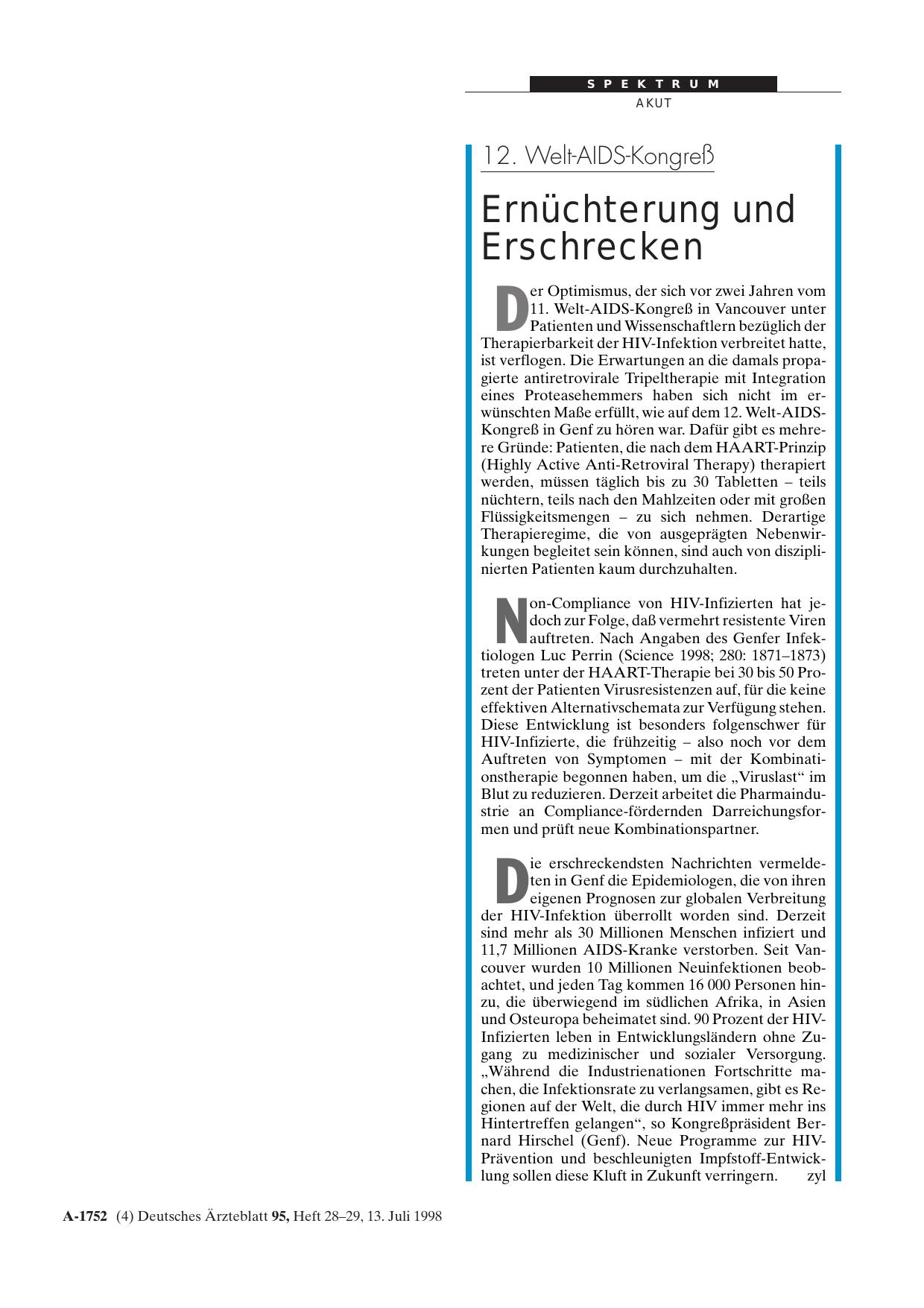 Vorschauseite 1: 12. Welt-AIDS-Kongreß: Ernüchterung und Erschrecken