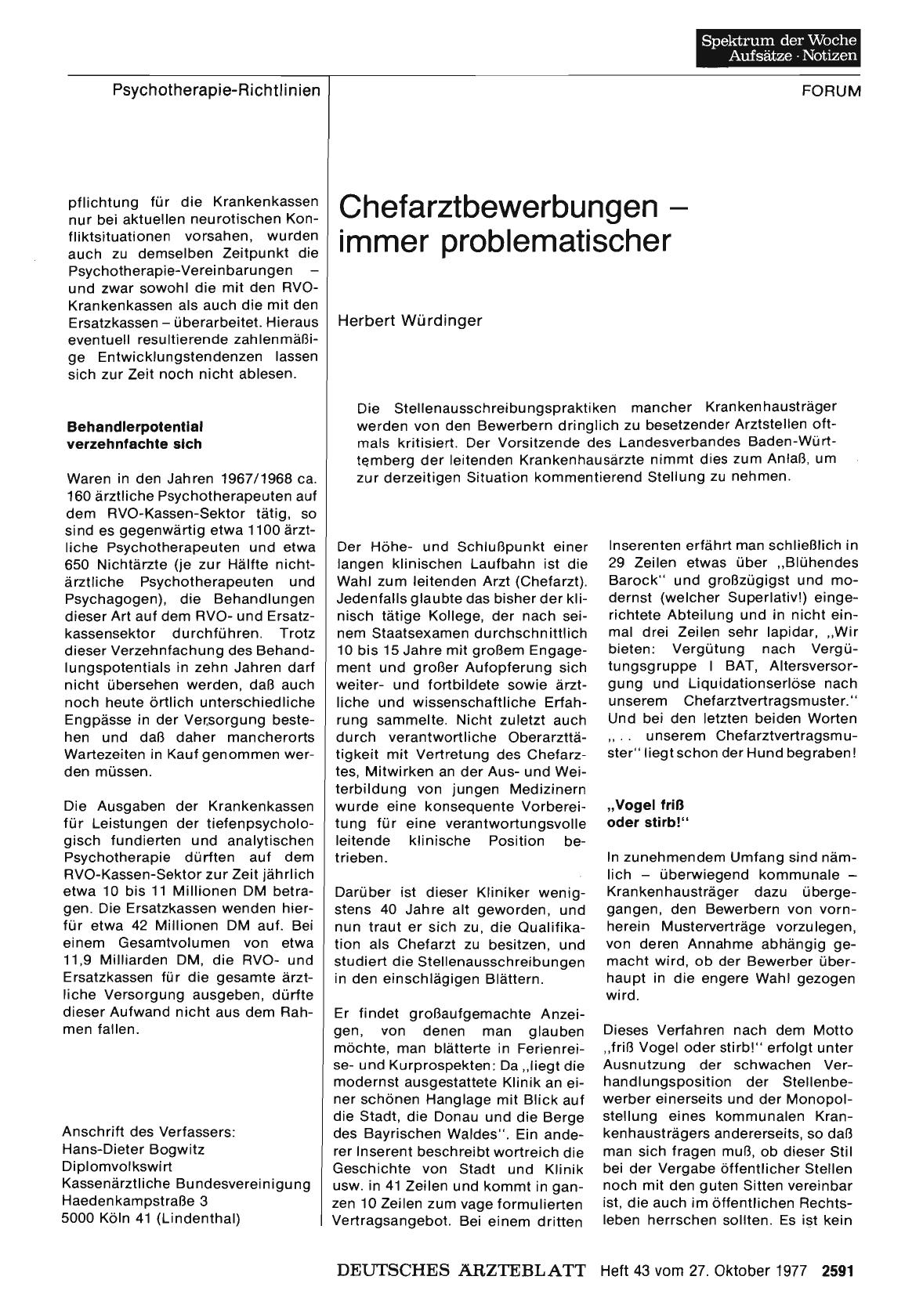 Vorschauseite 1: Chefarztbewerbungen — immer problematischer