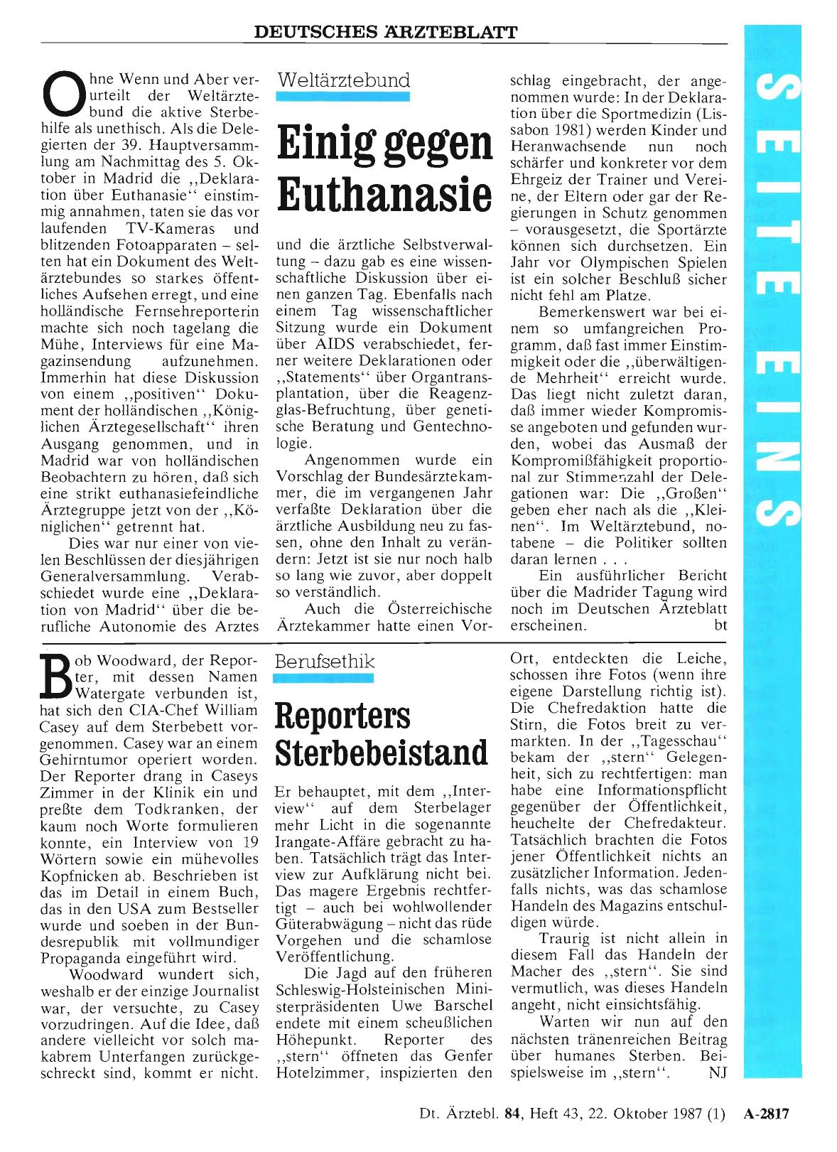Vorschauseite 1: Berufsethik: Reporters Sterbebeistand