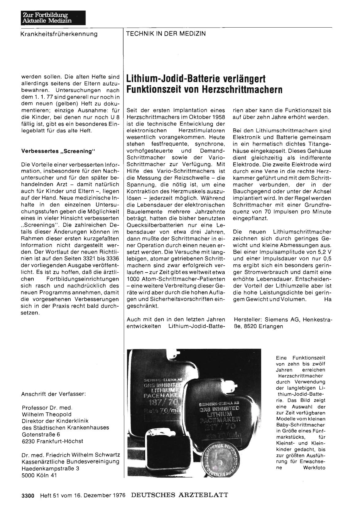Vorschauseite 1: Lithium-Jodid-Batterie verlängert Funktionszeit von Herzschrittmachern